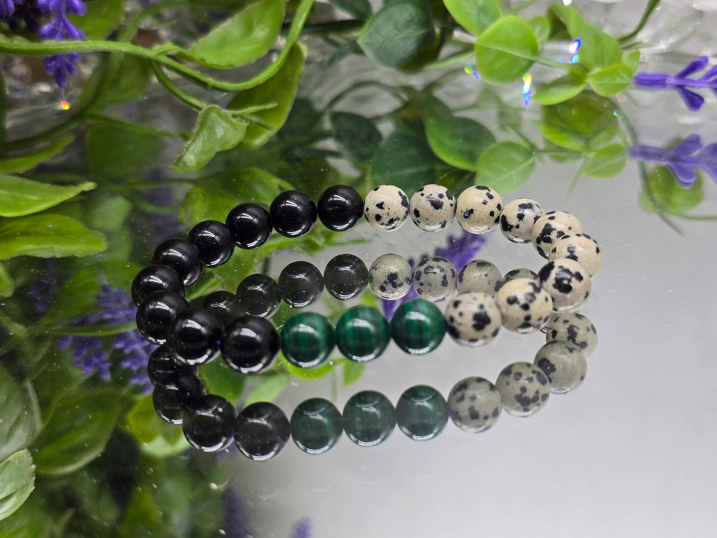 Black Tourmaline, Dalmation Jasper & Malachite Bracelet 8mm (Stone of Protection, Grounded Joy & Transformation) Crystal Wellness