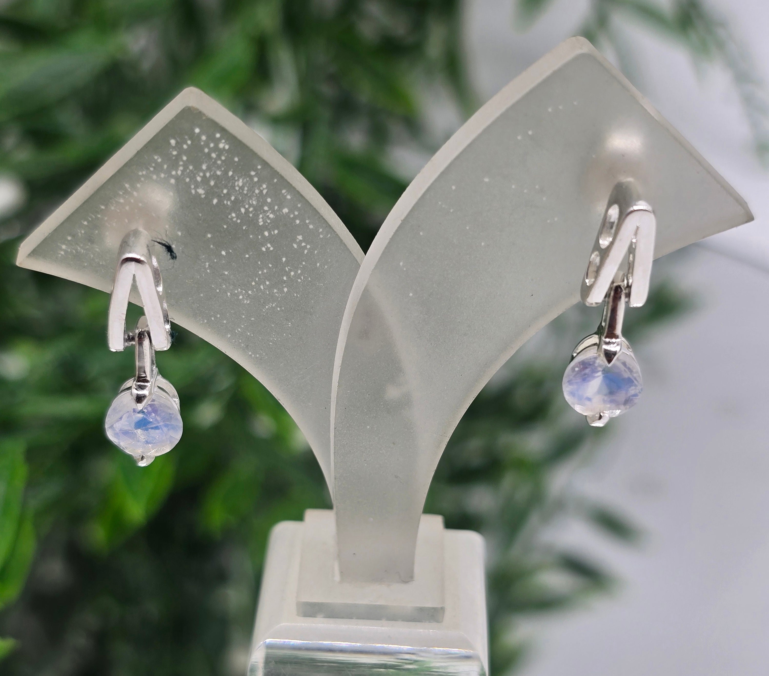 Moonstone Dangling Stud Earrings – Sterling Silver Elegance Crystal Wellness