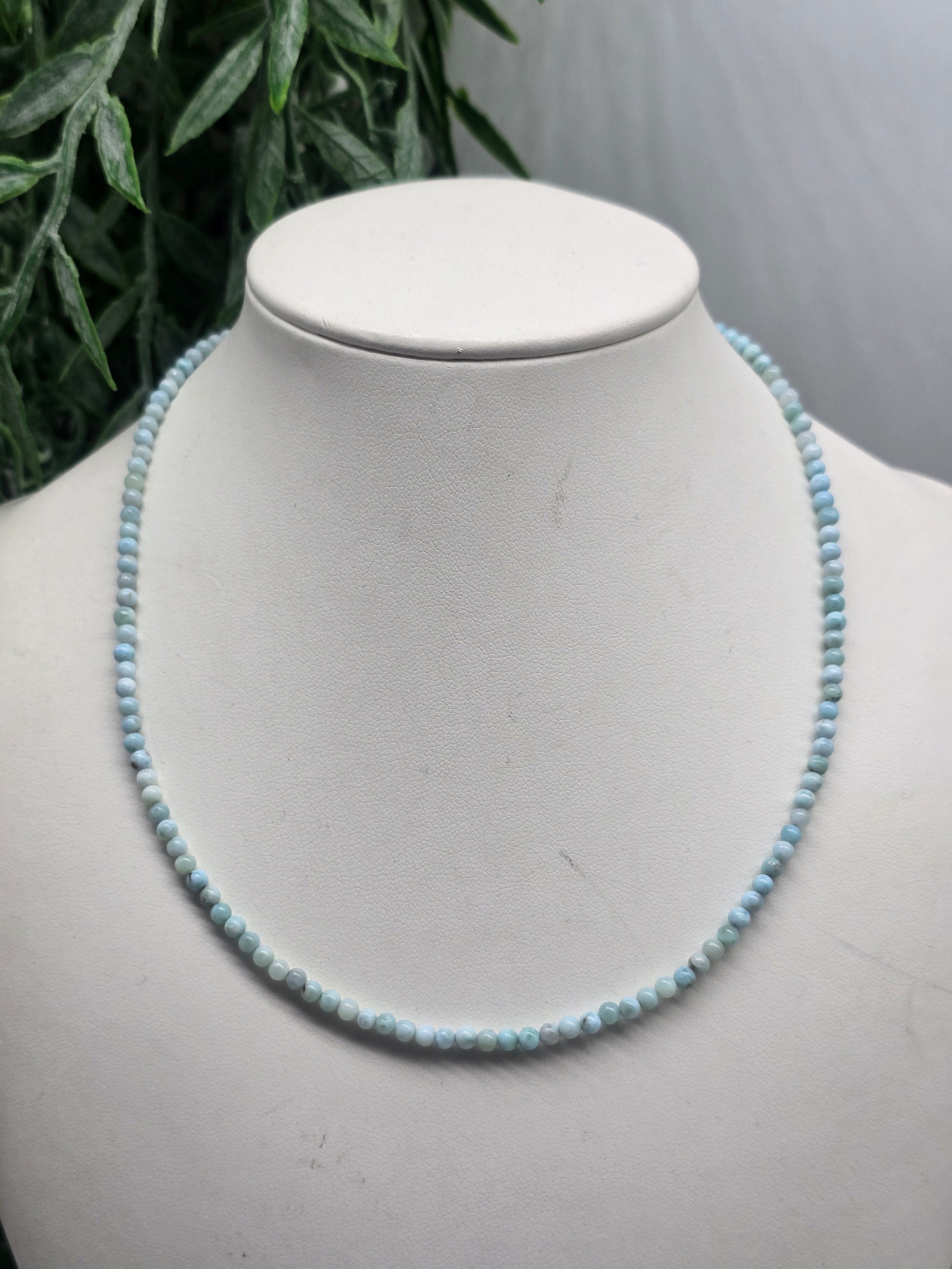 Larimar 3.5mm Beads Necklace 16inch High Grade Crystal Wellness