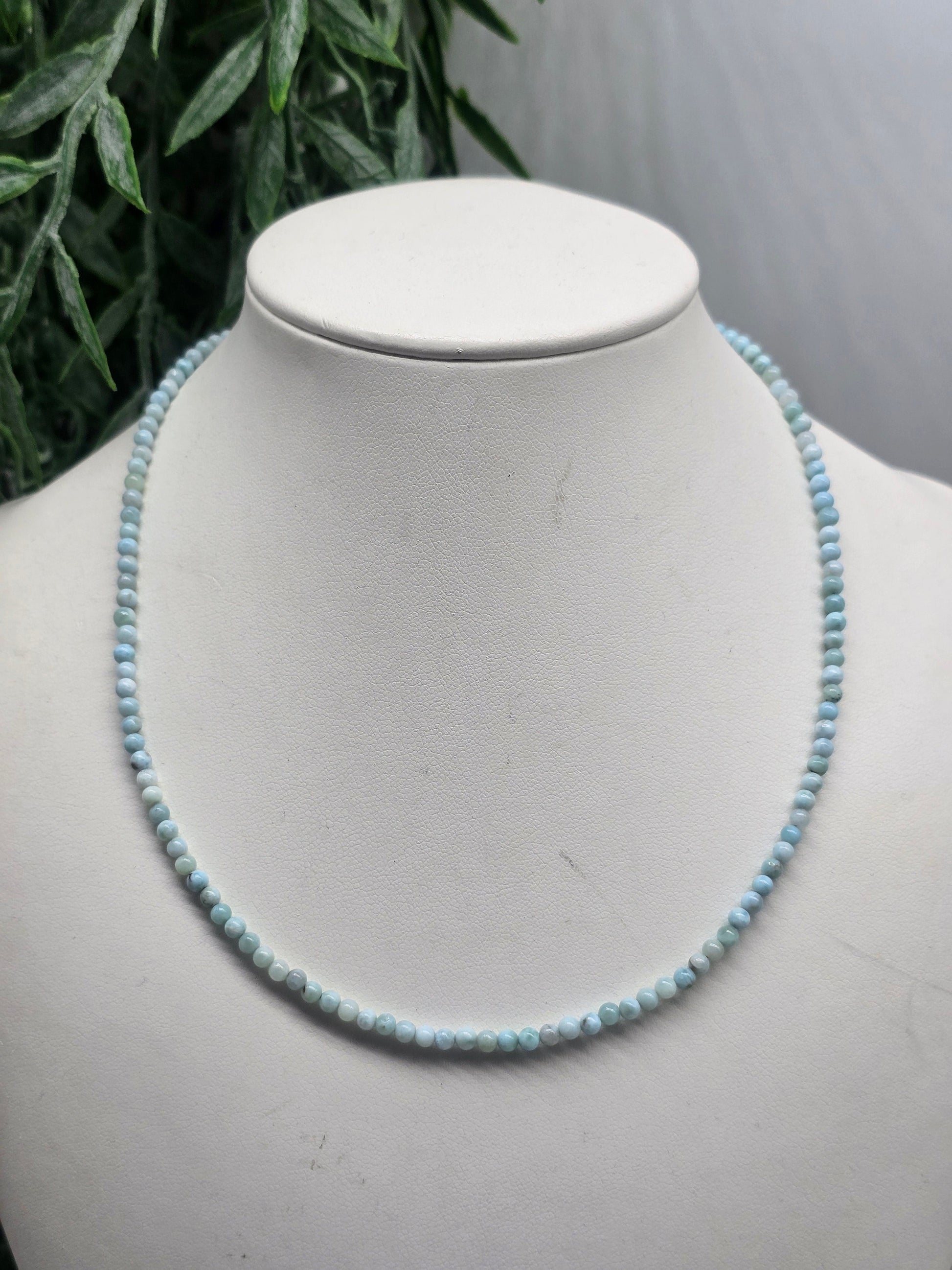 Larimar 3.5mm Beads Necklace 16inch High Grade Crystal Wellness