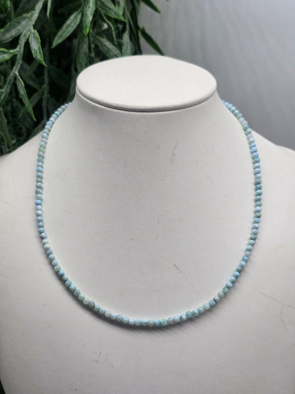 Larimar 3.5mm Beads Necklace 16inch High Grade Crystal Wellness