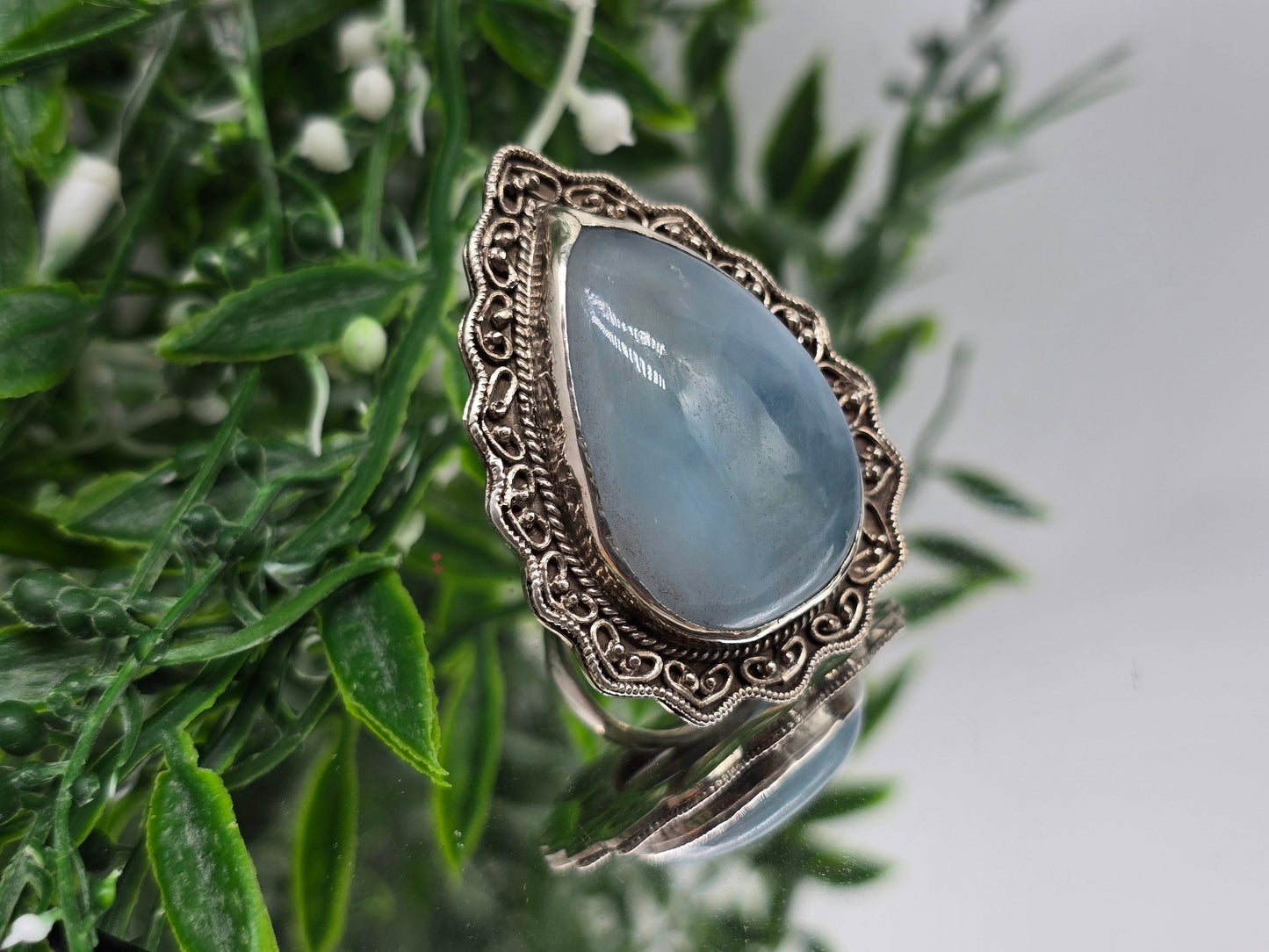 Aquamarine 925 Sterling Silver Ring – Size 7.5 (Large 3.5×2.5cm) Crystal Wellness