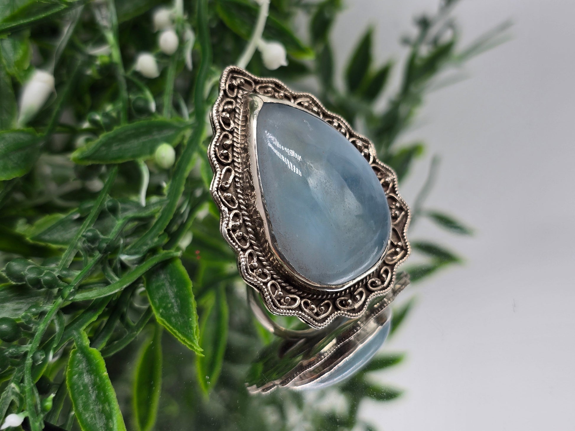 Aquamarine 925 Sterling Silver Ring – Size 7.5 (Large 3.5×2.5cm) Crystal Wellness