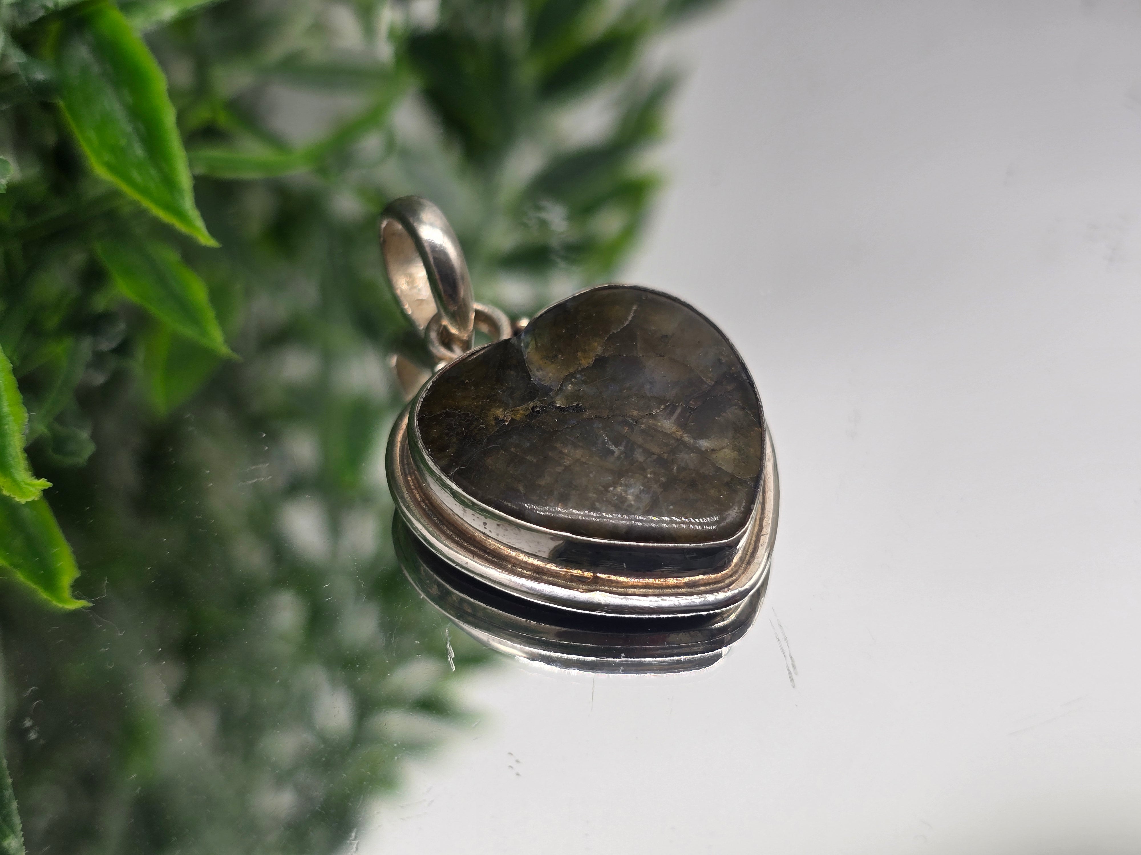 Labradorite Heart Pendant 925 Sterling Silver – Transformation, Protection & Intuition Crystal Necklace Crystal Wellness