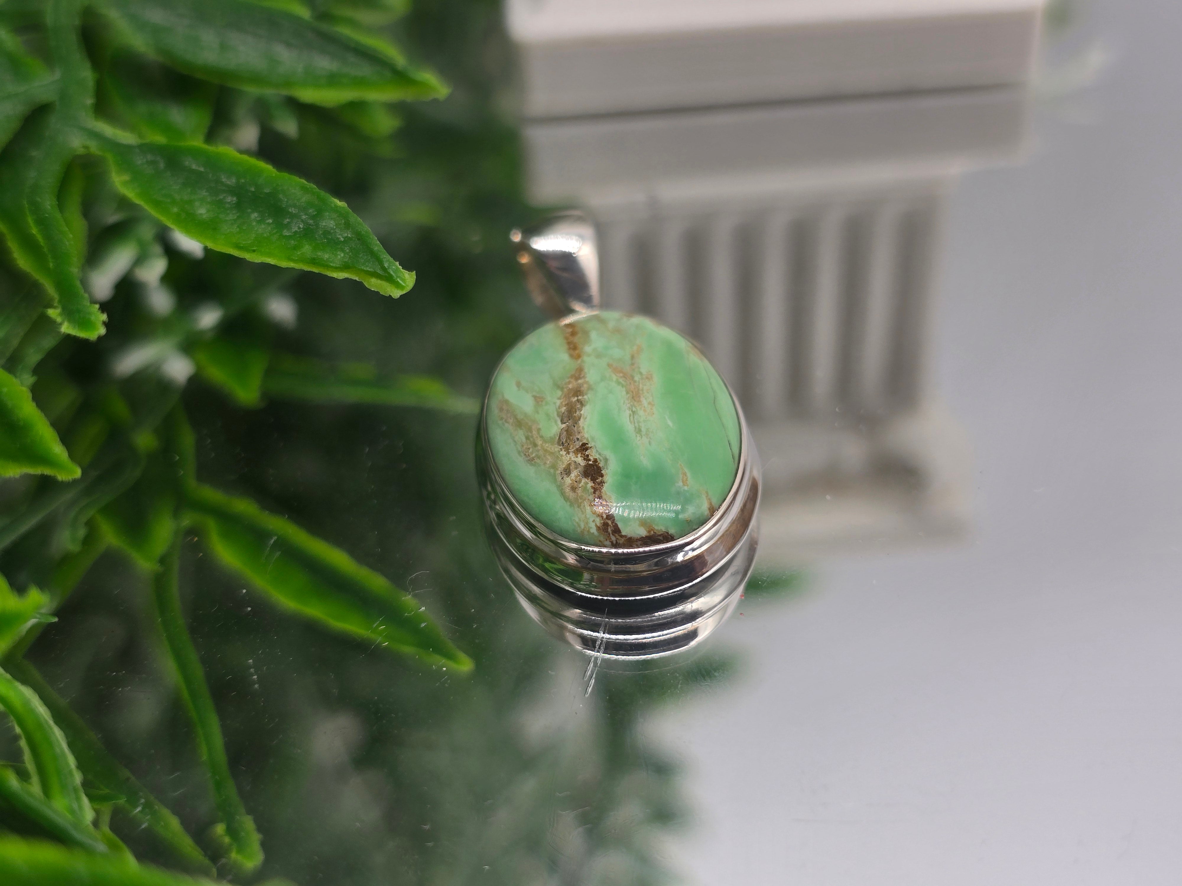 Variscite Tranquility Pendant 22x16mm – 925 Silver Chain Included Crystal Wellness