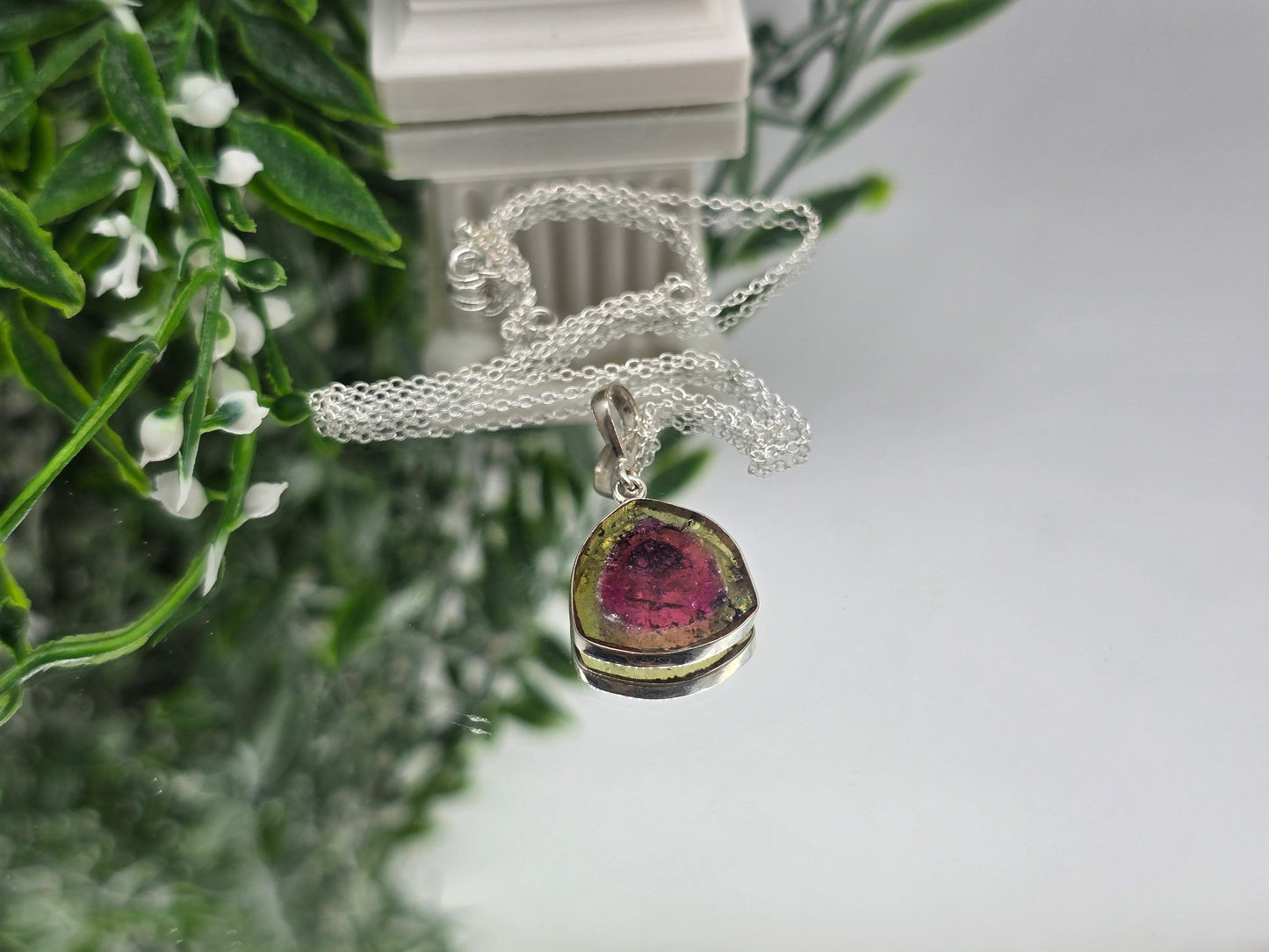 Watermelon Tourmaline 925 Silver Pendant - Chain Included (Stone of Heart Harmony) Crystal Wellness