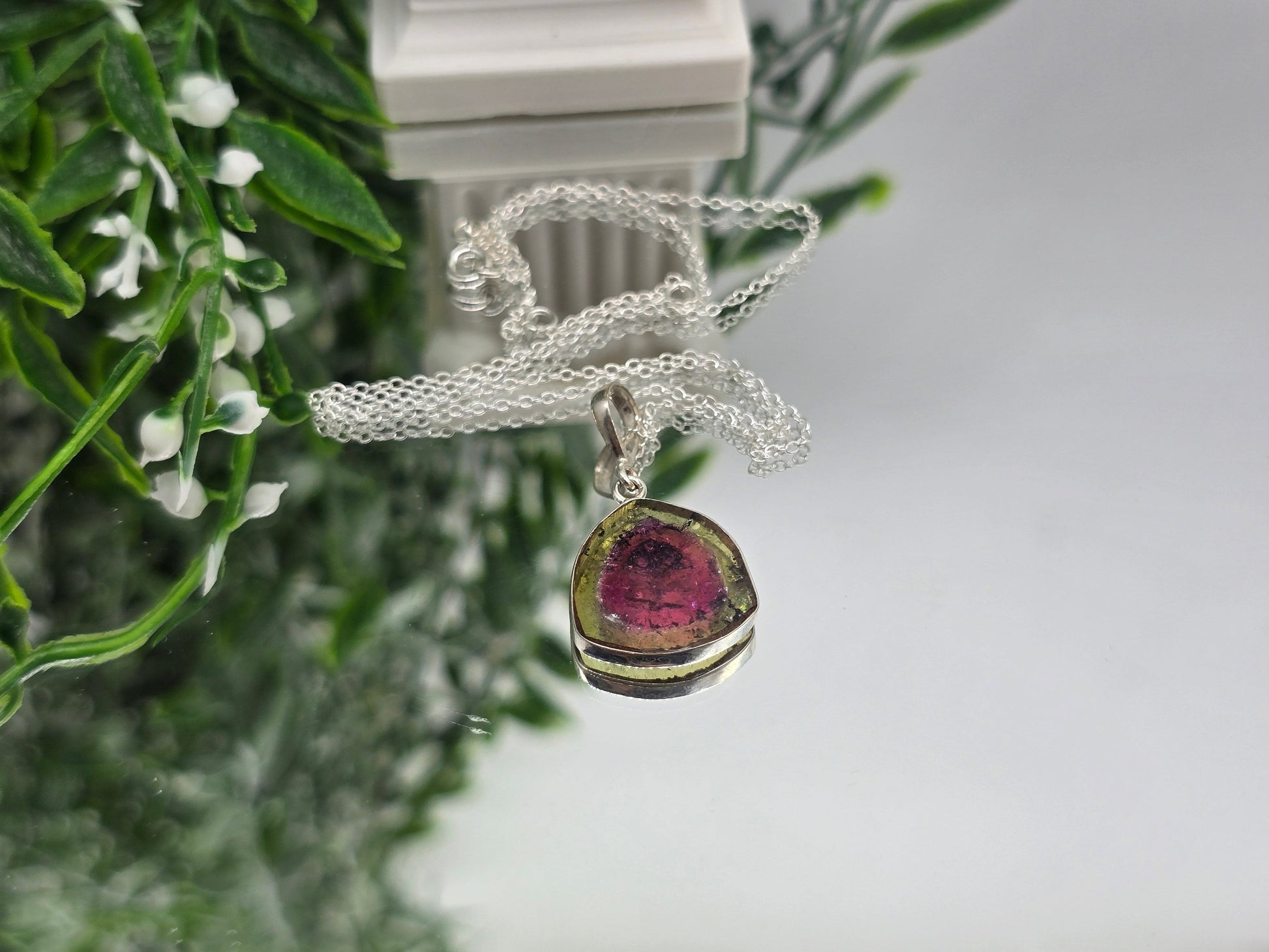 Watermelon Tourmaline 925 Silver Pendant - Chain Included (Stone of Heart Harmony) Crystal Wellness