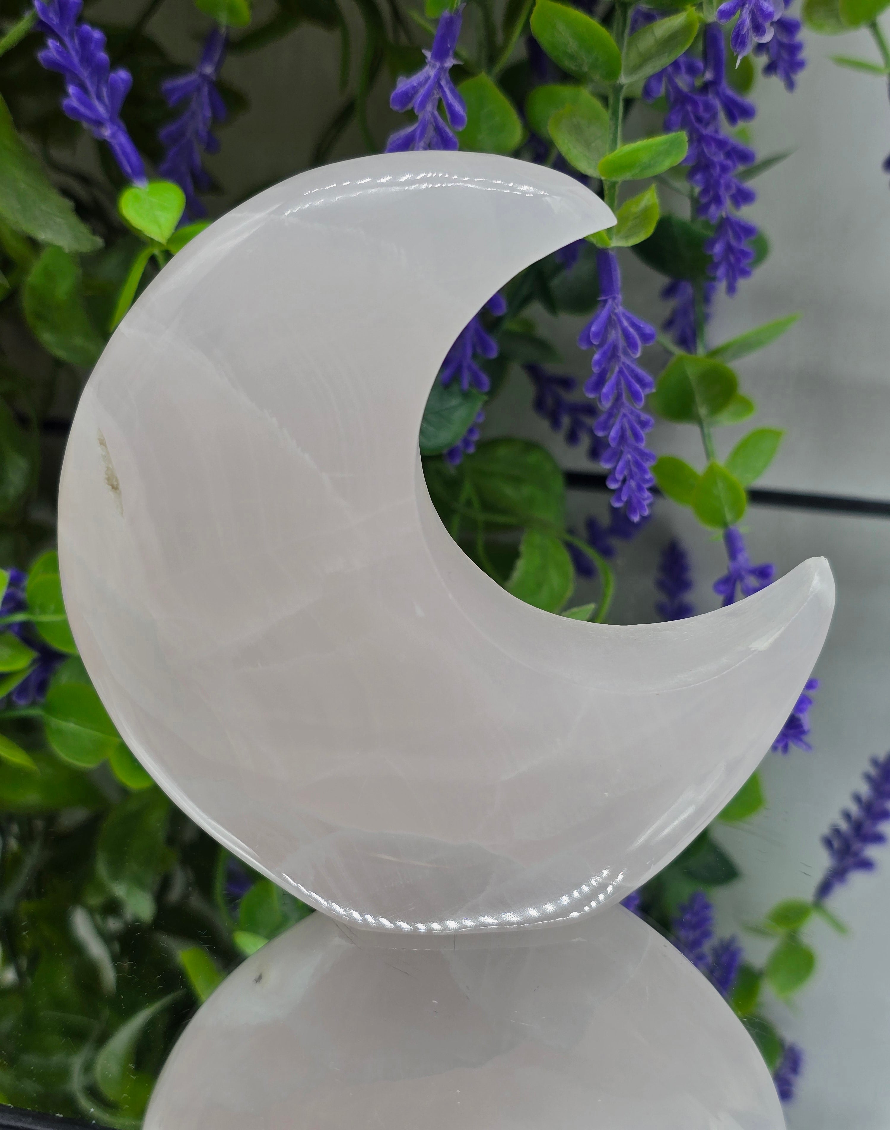 Mangano Calcite Crescent Moon Carving (Stone of Unconditional Love & Emotional Healing) Crystal Wellness