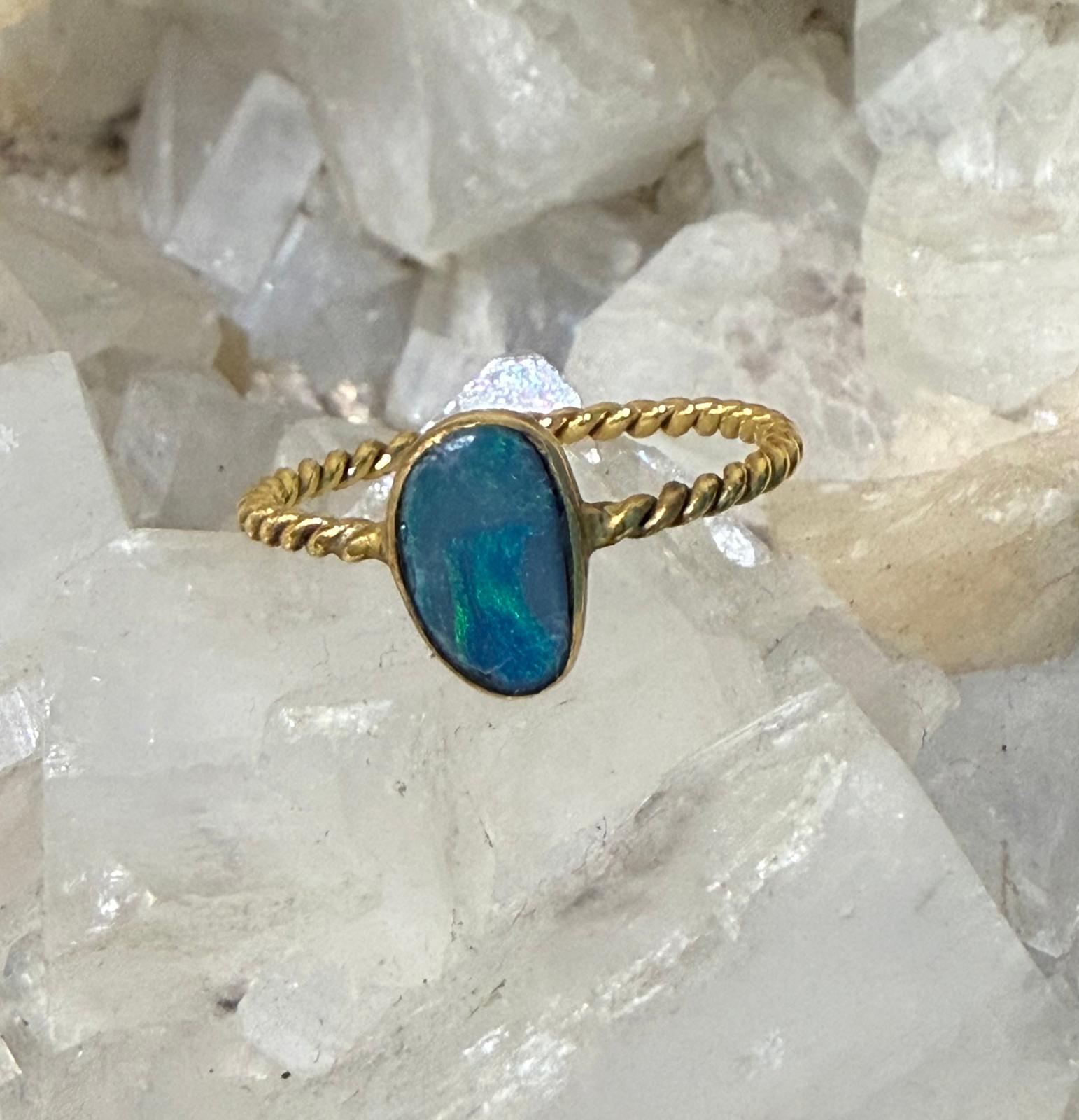 Celestial Glow Australian Opal 22 Carat Gold Ring – Size 7.5 Crystal Wellness