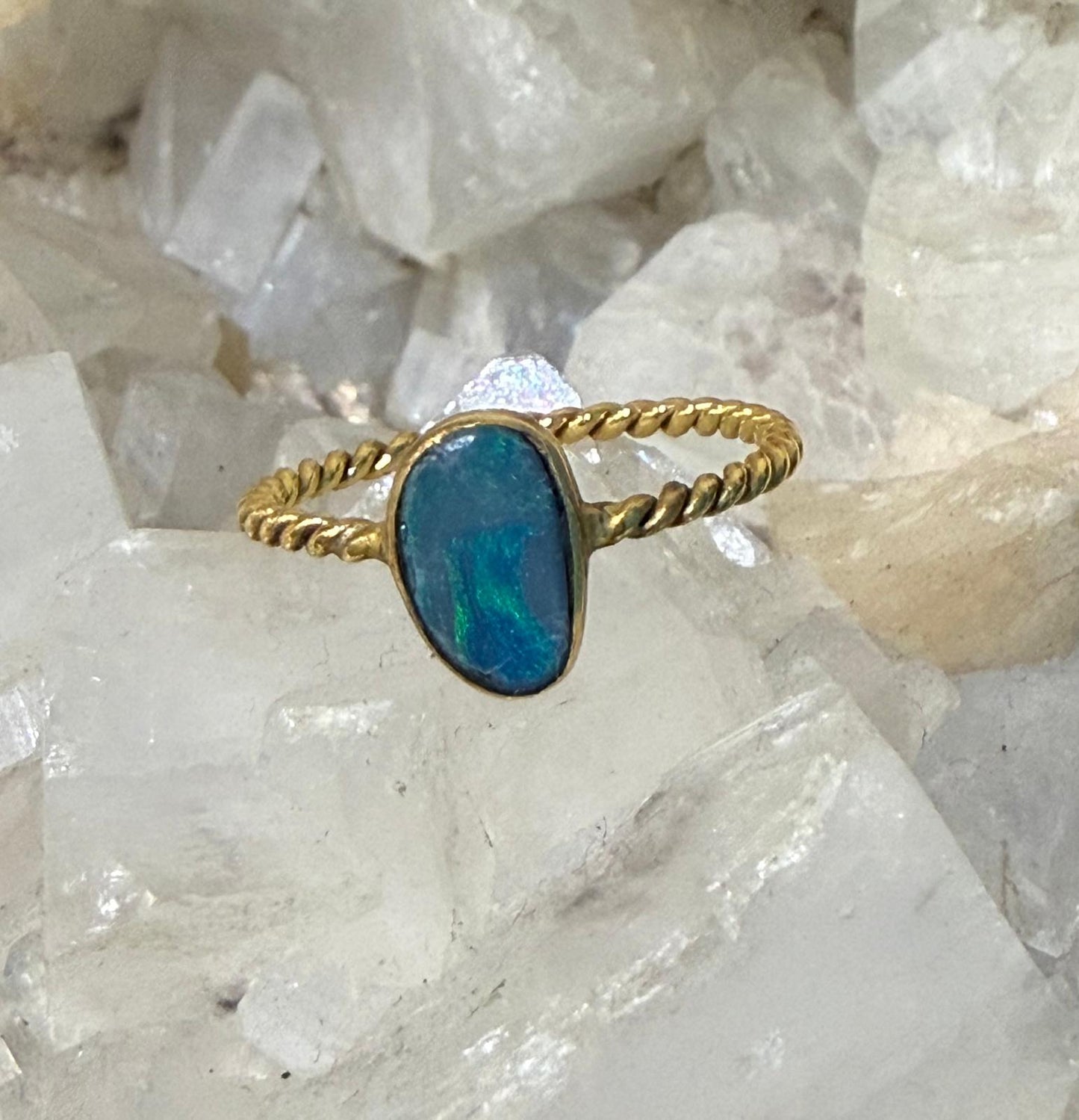 Celestial Glow Australian Opal 22 Carat Gold Ring – Size 7.5 Crystal Wellness