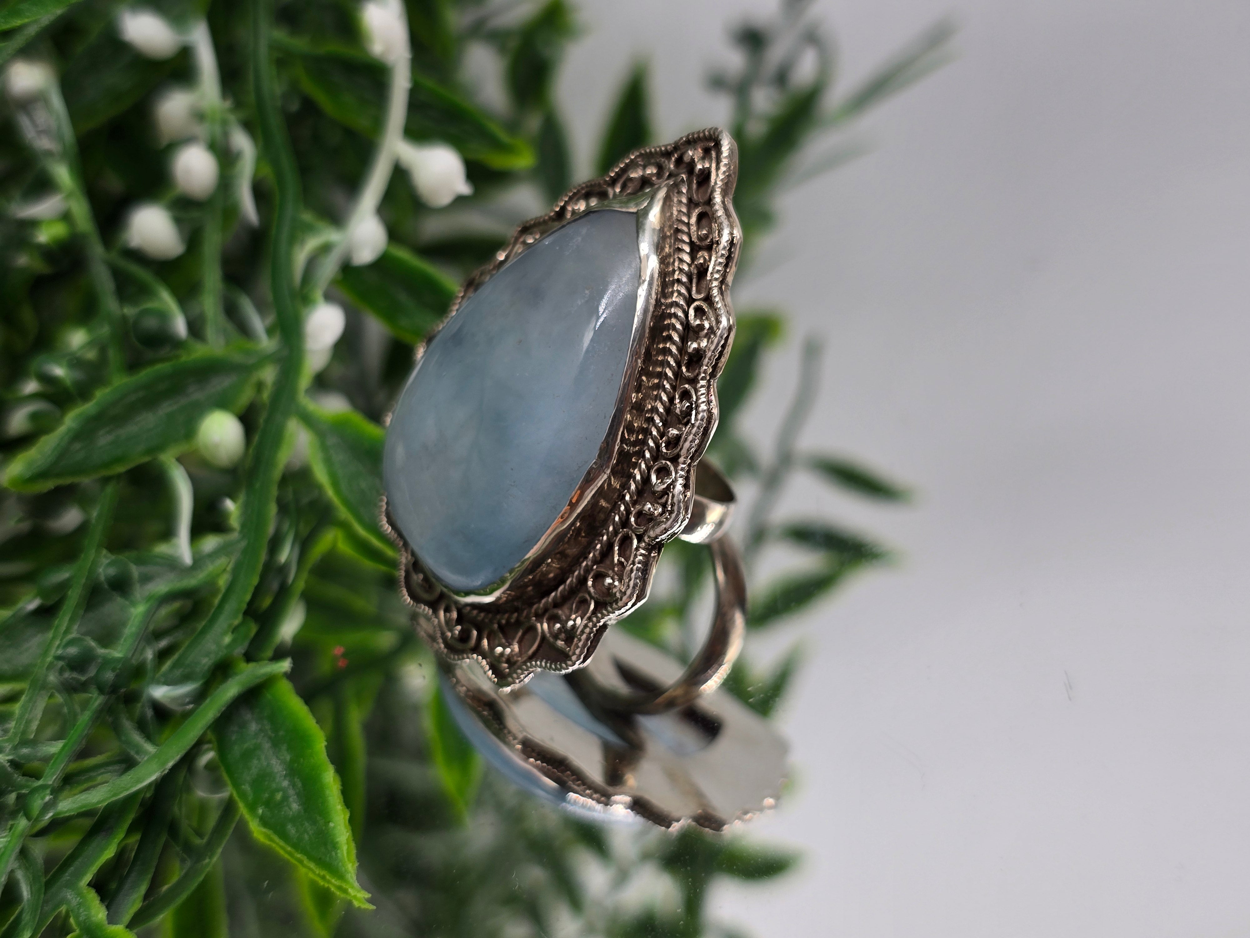 Aquamarine 925 Sterling Silver Ring – Size 7.5 (Large 3.5×2.5cm) Crystal Wellness