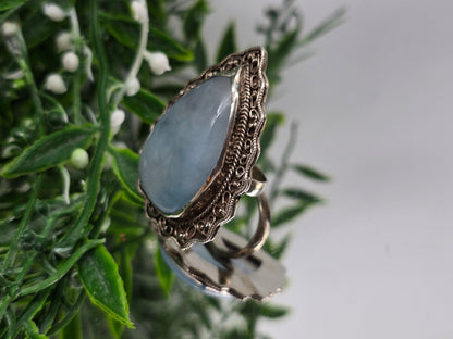 Aquamarine 925 Sterling Silver Ring – Size 7.5 (Large 3.5×2.5cm) Crystal Wellness