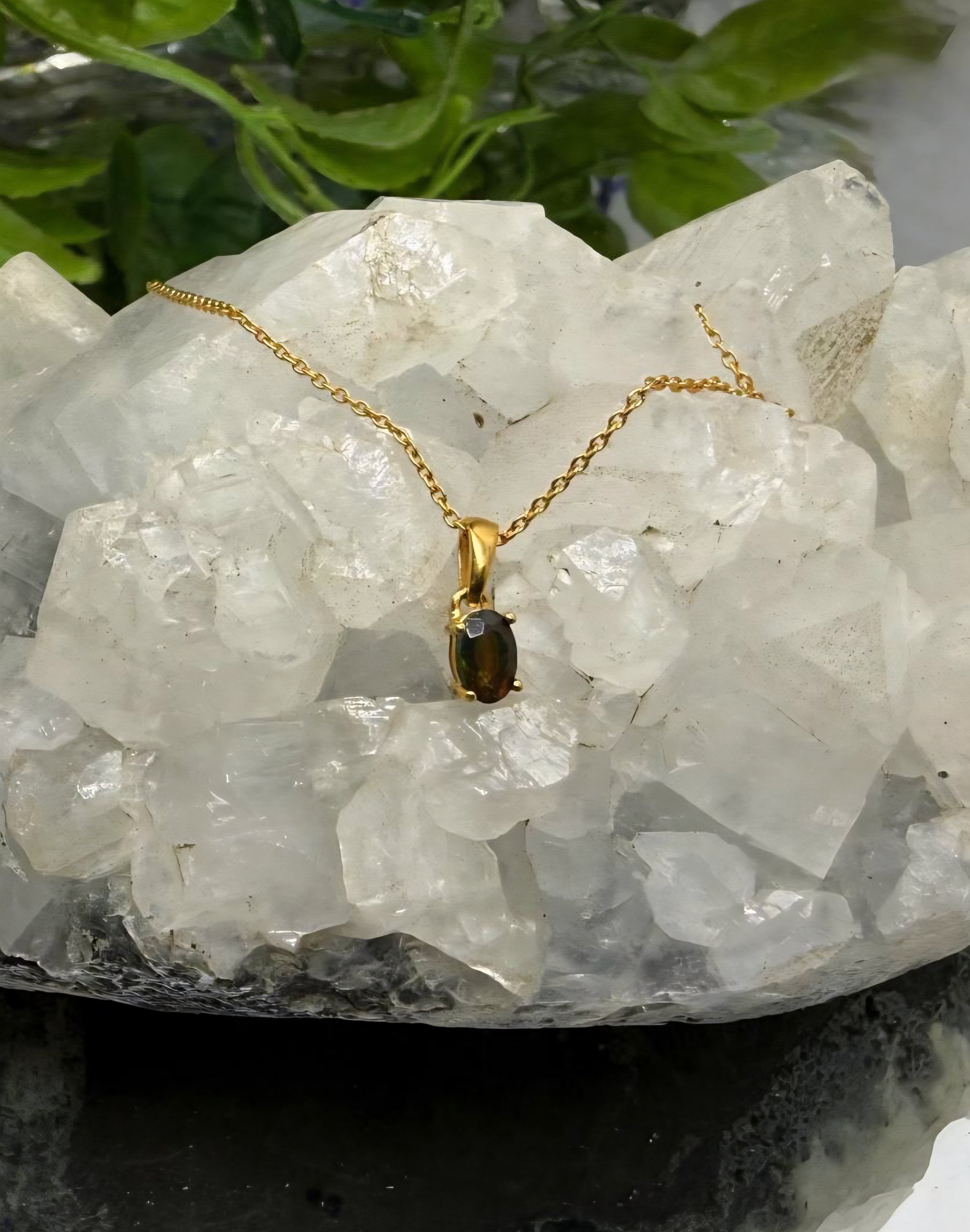 Celestial Shadow — Chalama Black Opal Pendant (18K Gold Vermeil) Crystal Wellness