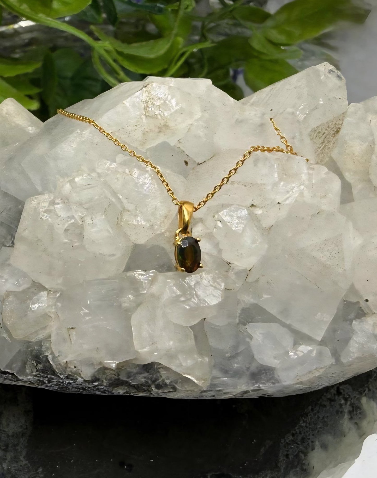 Celestial Shadow — Chalama Black Opal Pendant (18K Gold Vermeil) Crystal Wellness