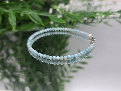 Natural Larimar 3mm Bead Bracelet in Sterling Silver (Stone of Serenity & Divine Communication) Crystal Wellness