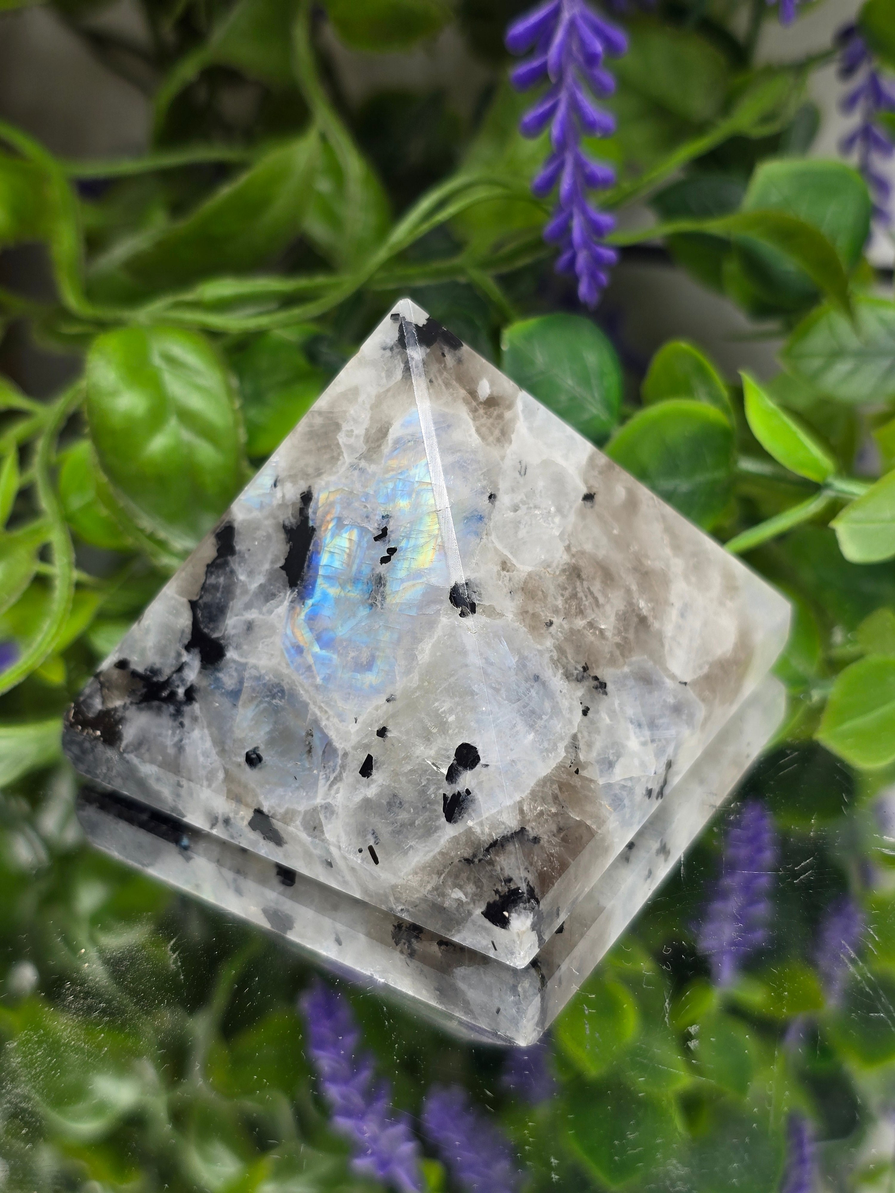 Natural Rainbow Moonstone Pyramid – Intuition, Feminine Energy & New Beginnings Crystal Wellness