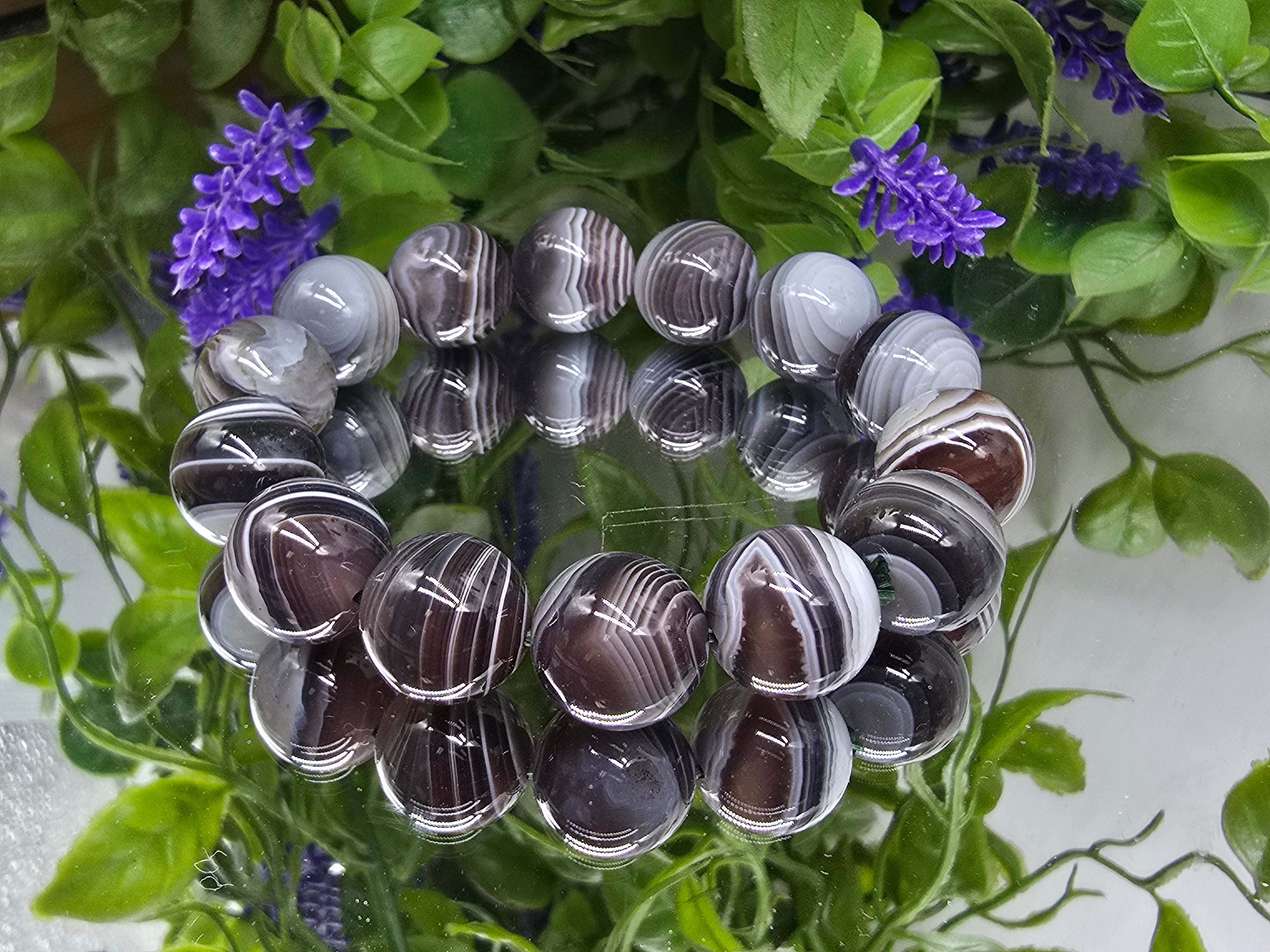 Botswana Agate 14mm Beads Bracelet (Stone of Comfort, Strength & Gentle Transformation)