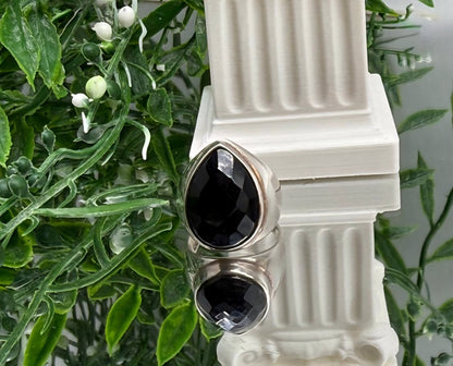Black Onyx Teardrop Solid 925 Sterling Silver Ring Size 5.5 (Stone of Protection & Inner Strength) Crystal Wellness