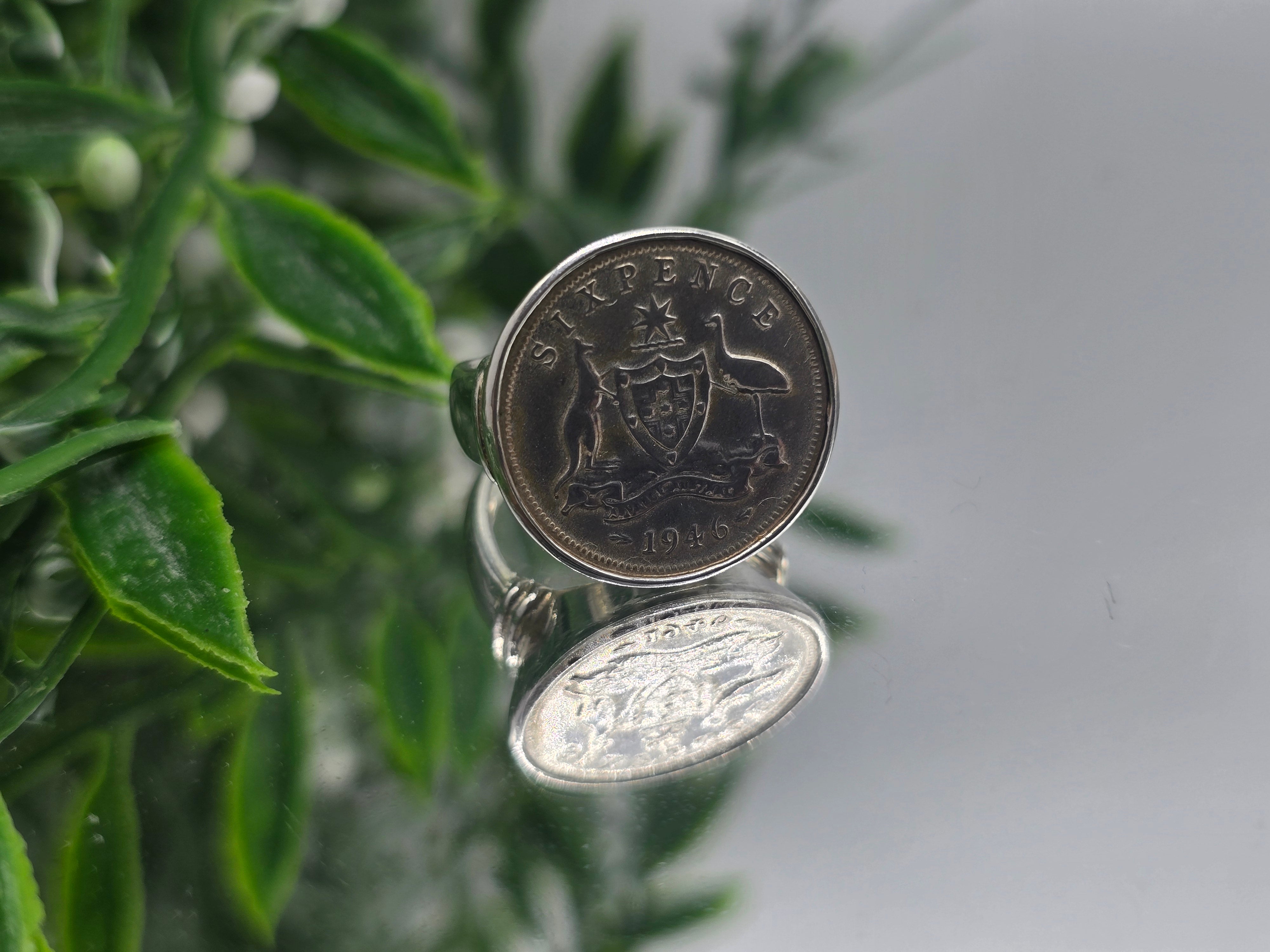 Memorable Australian Six Pence 1946 Silver Ring – Size 5.5 Crystal Wellness