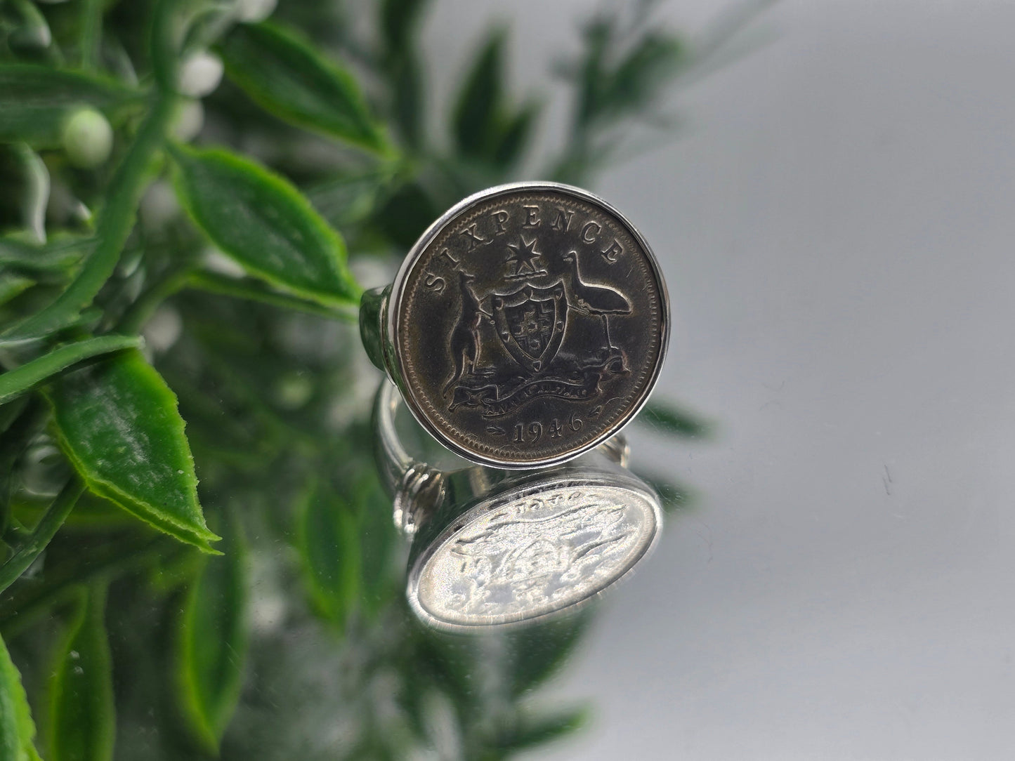 Memorable Australian Six Pence 1946 Silver Ring – Size 5.5 Crystal Wellness