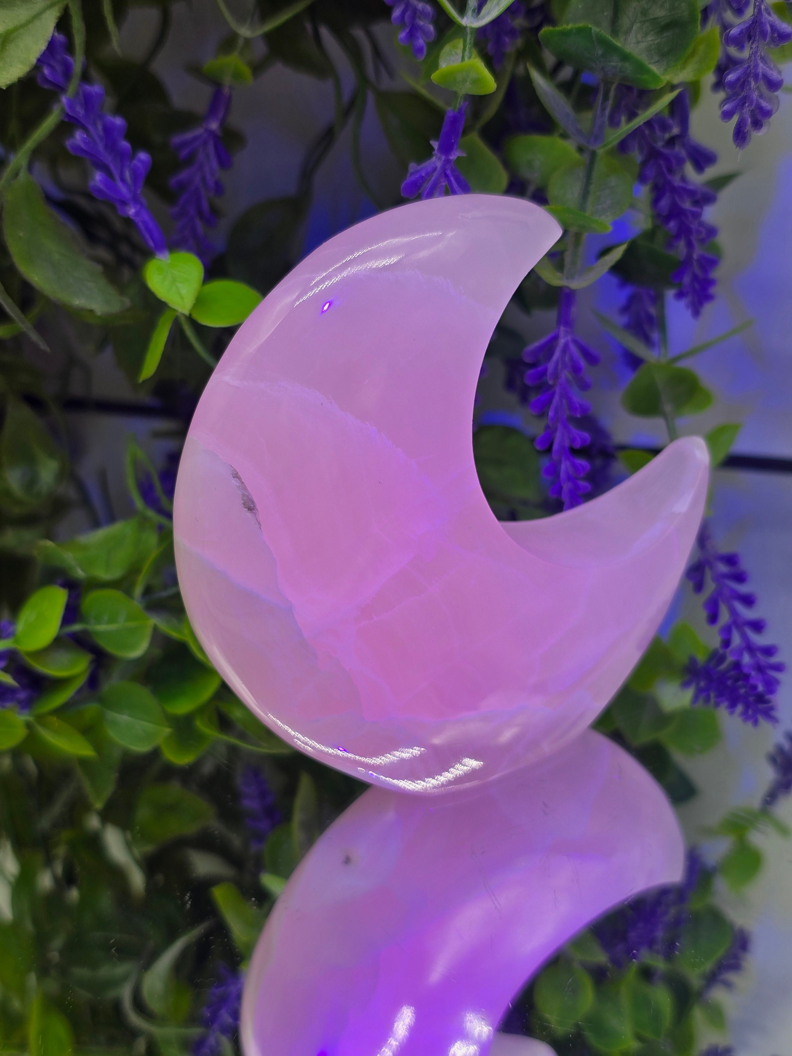 Mangano Calcite Crescent Moon Carving (Stone of Unconditional Love & Emotional Healing) Crystal Wellness