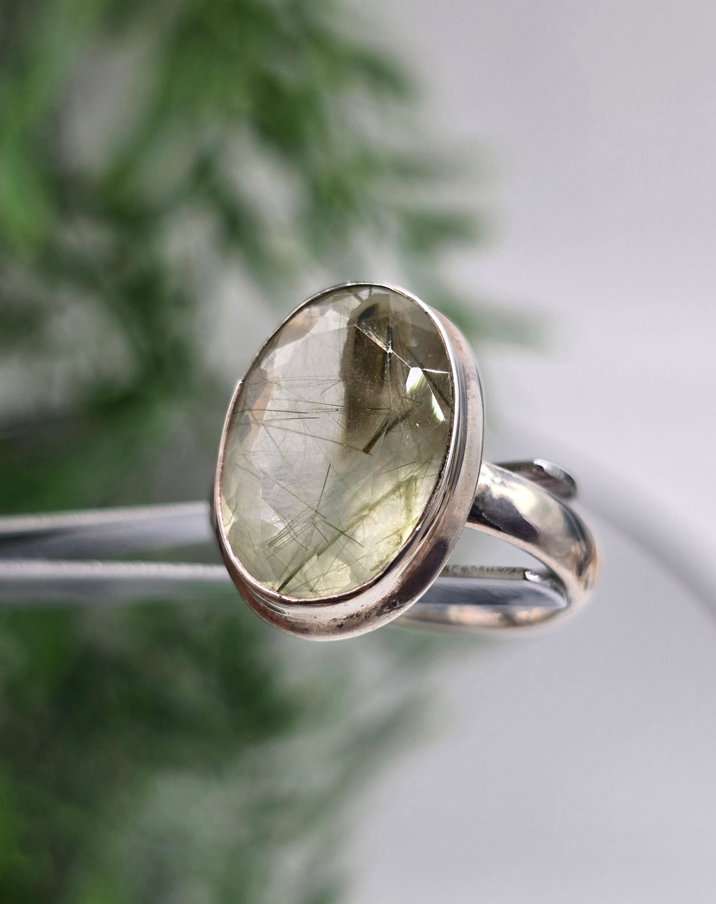💚 Green Phantom Rutile in Quartz 925 Sterling Silver Ring – Size 8.5 | Stone of Spiritual Growth, Healing & Manifestation Crystal Wellness