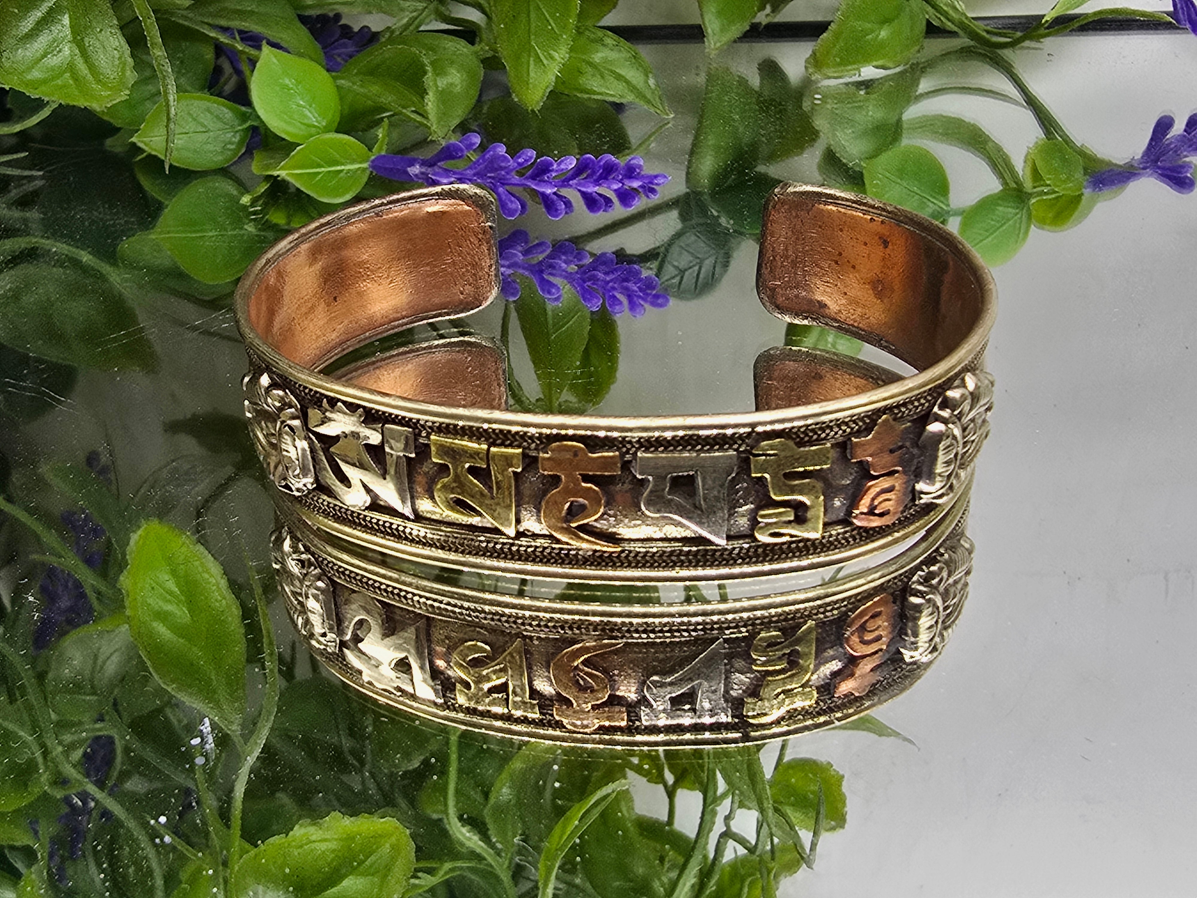 Tibetan Mantra Copper Bangle – Om Mani Padme Hum Healing Bracelet for Protection & Balance Crystal Wellness