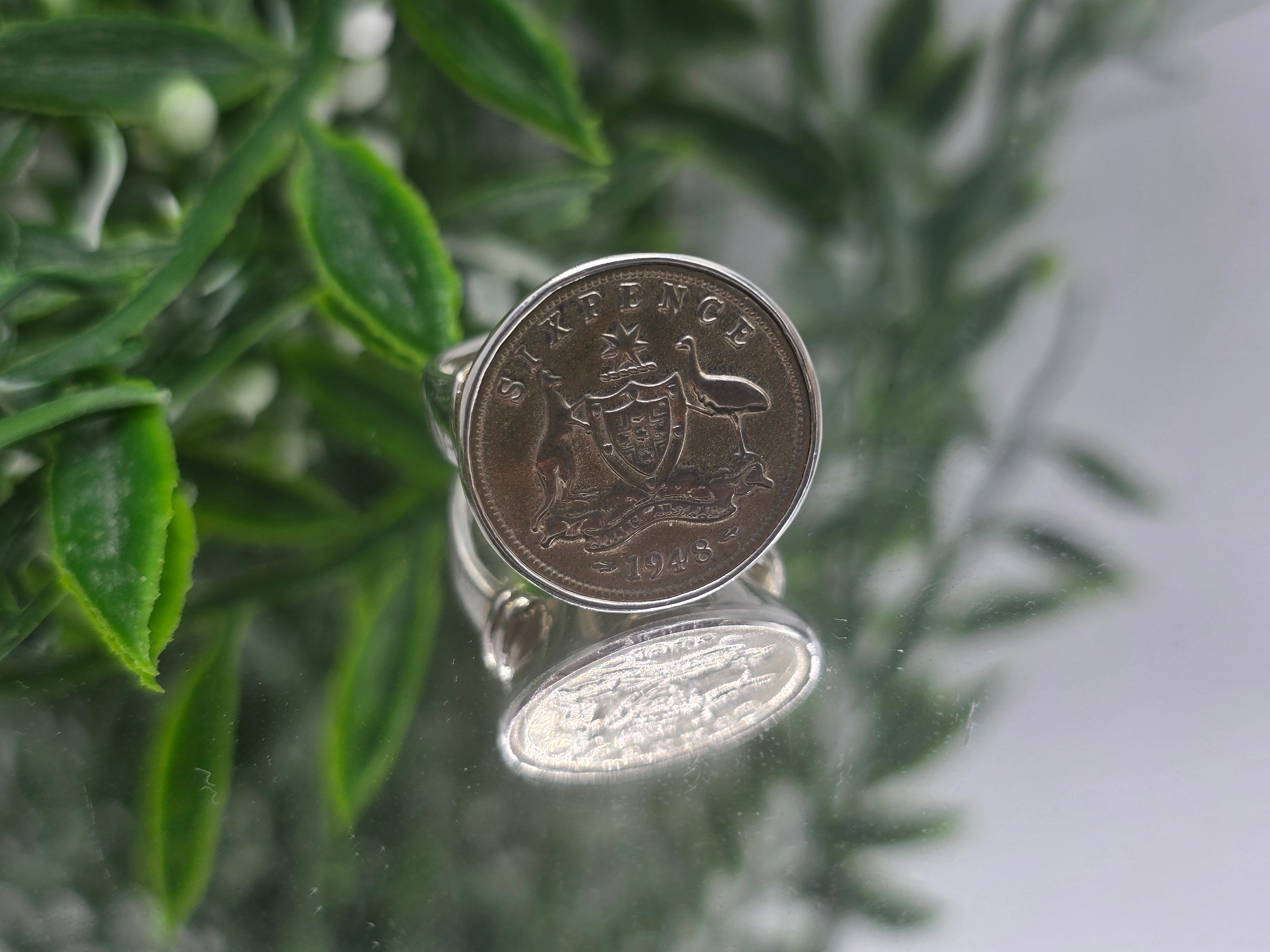 Memorable Australian Six Pence 1948 Silver Ring – Size 7 Crystal Wellness