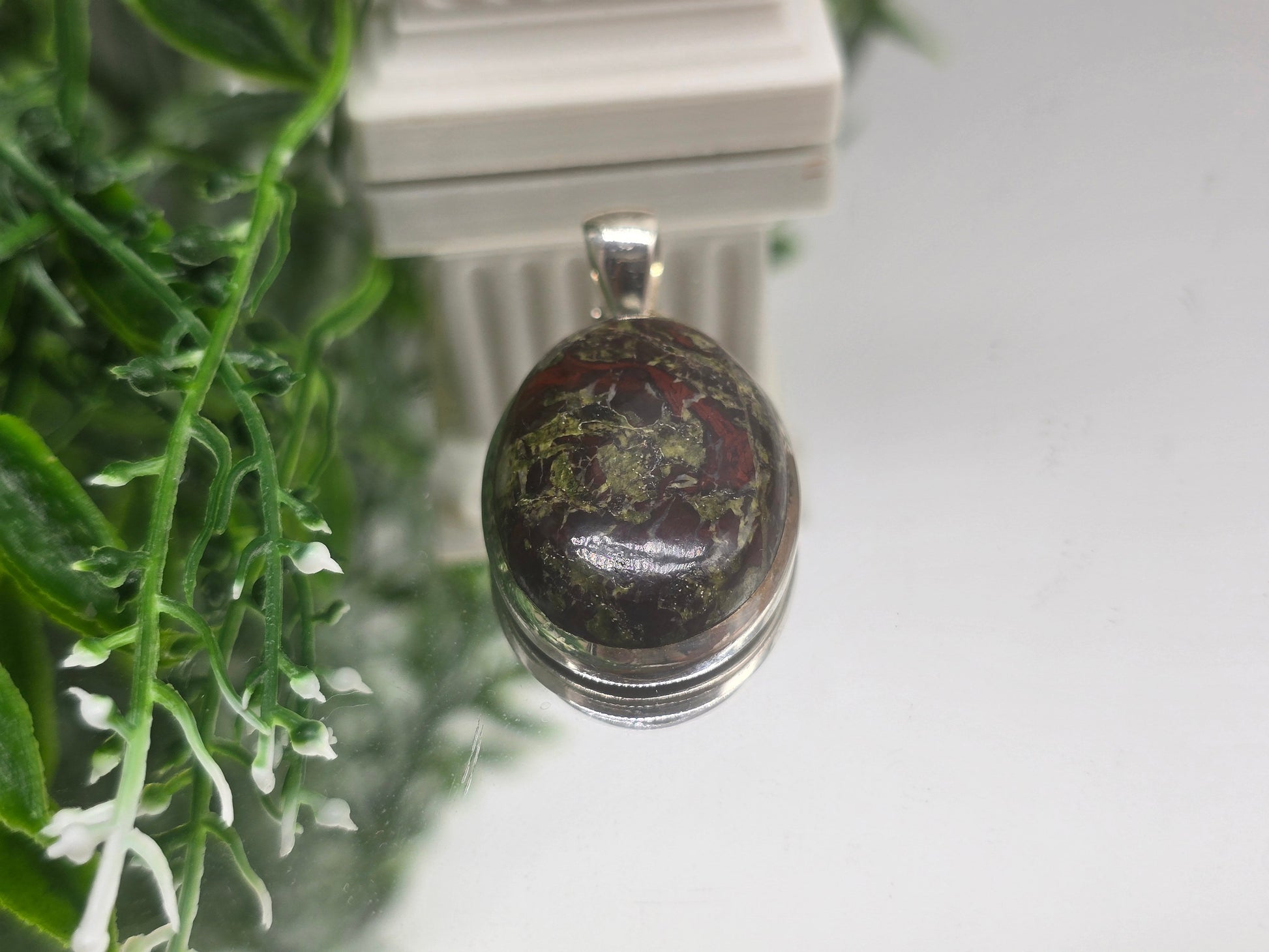 ✨ Dragon Blood Jasper Oval 925 Sterling Silver Pendant – 3 x 2 cm | Stone of Manifestation & Mystic Vision Crystal Wellness