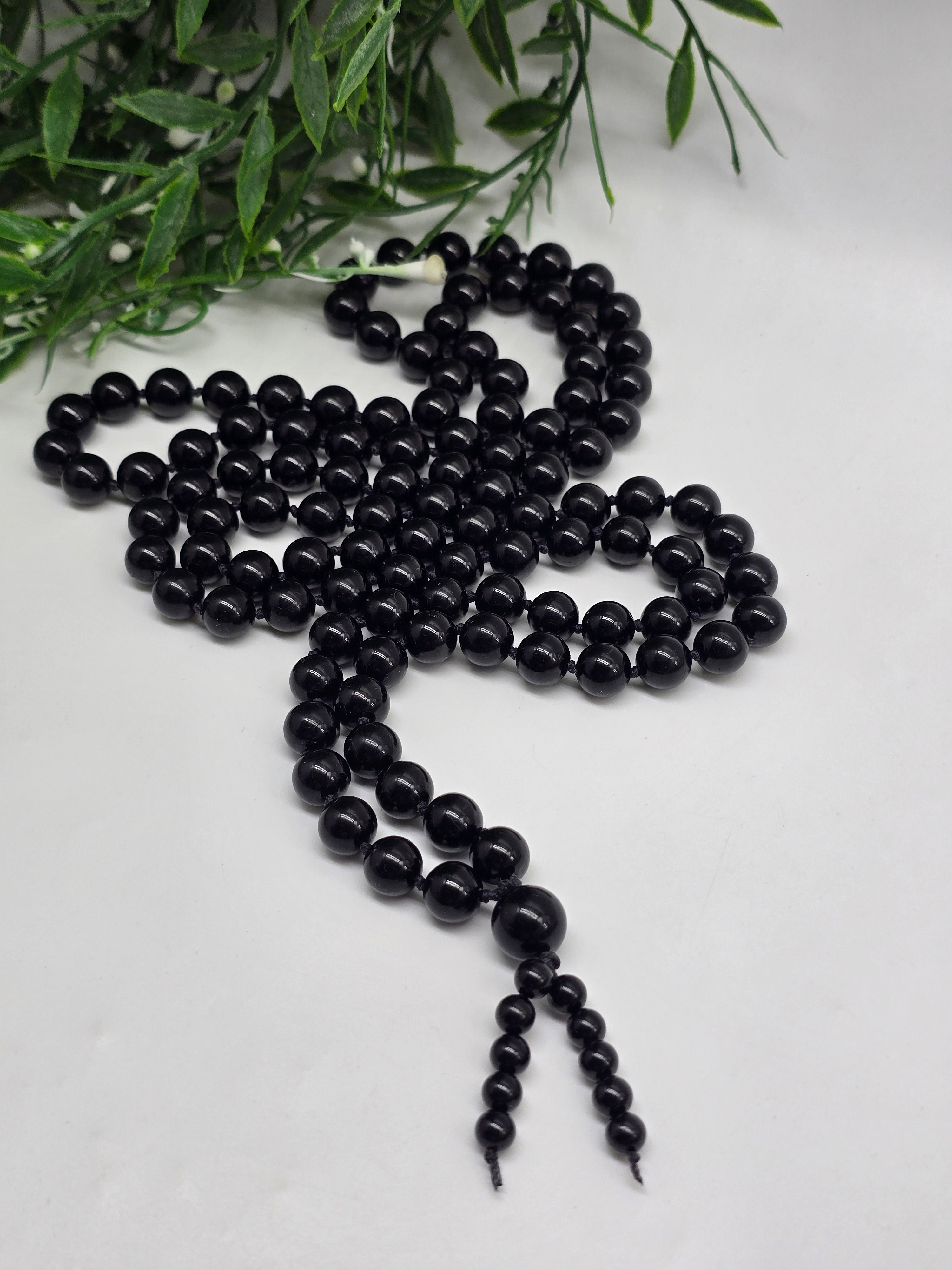 High-Grade Black Tourmaline 108 Japa Mala Beads 10mm | Protection, Grounding & Energetic Detox Crystal Wellness