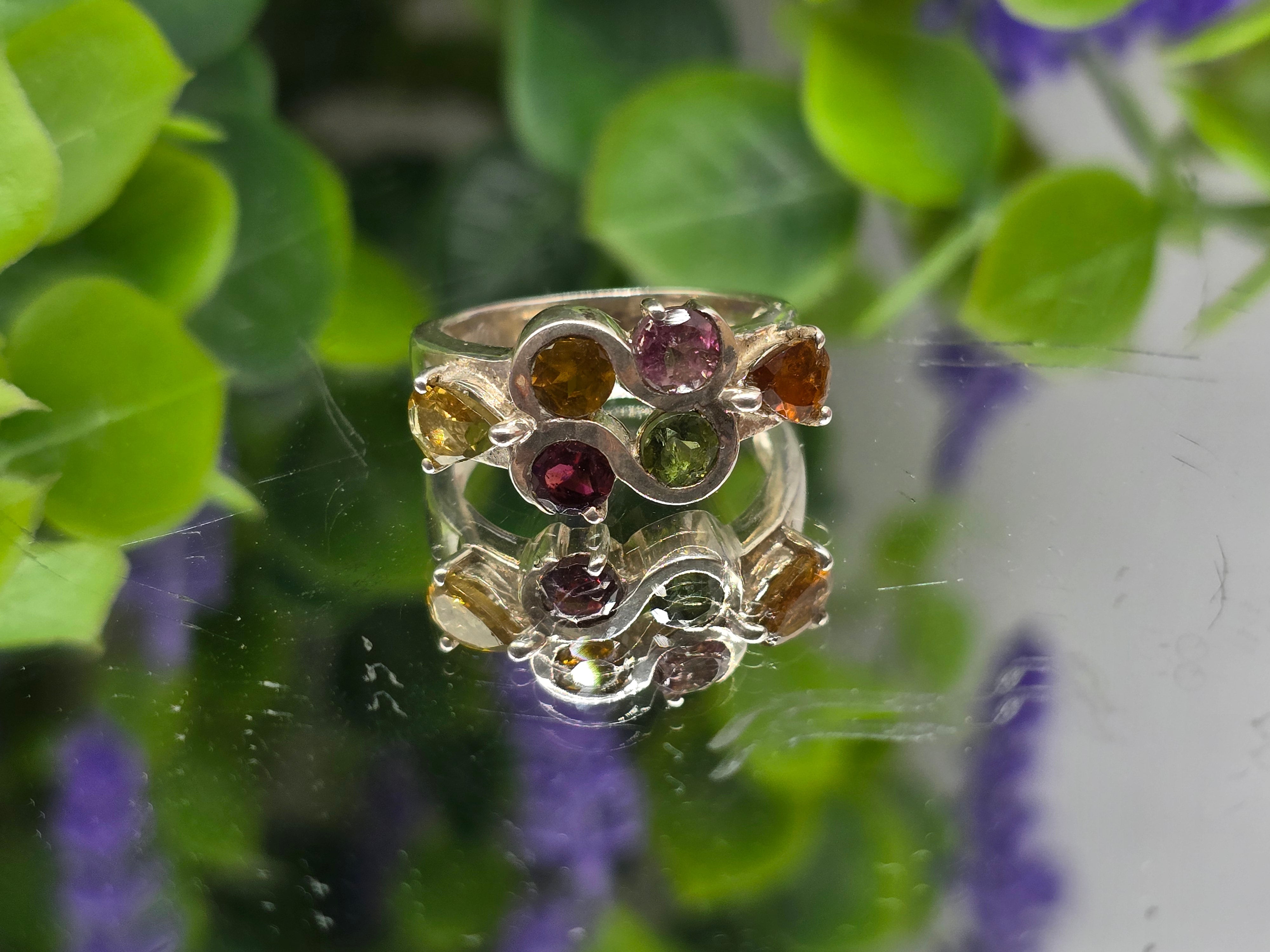 All Colour Tourmaline and Citrine 925 Sterling Silver Rings Size 6 Crystal Wellness