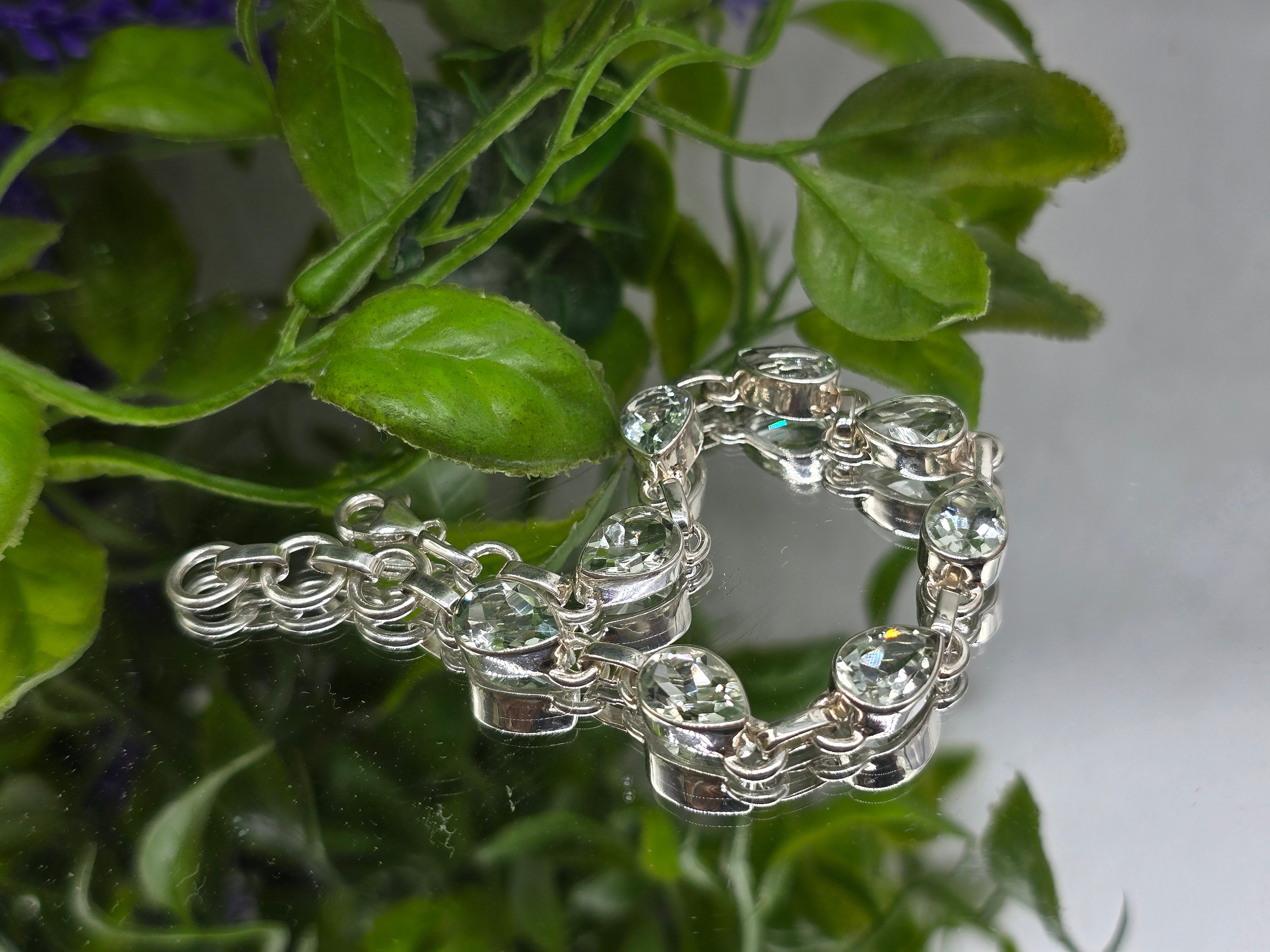 High Grade Prasiolite 925 Sterling Silver Faceted Link Bracelet (Stone of Clear Disharmonious Energy) Crystal Wellness