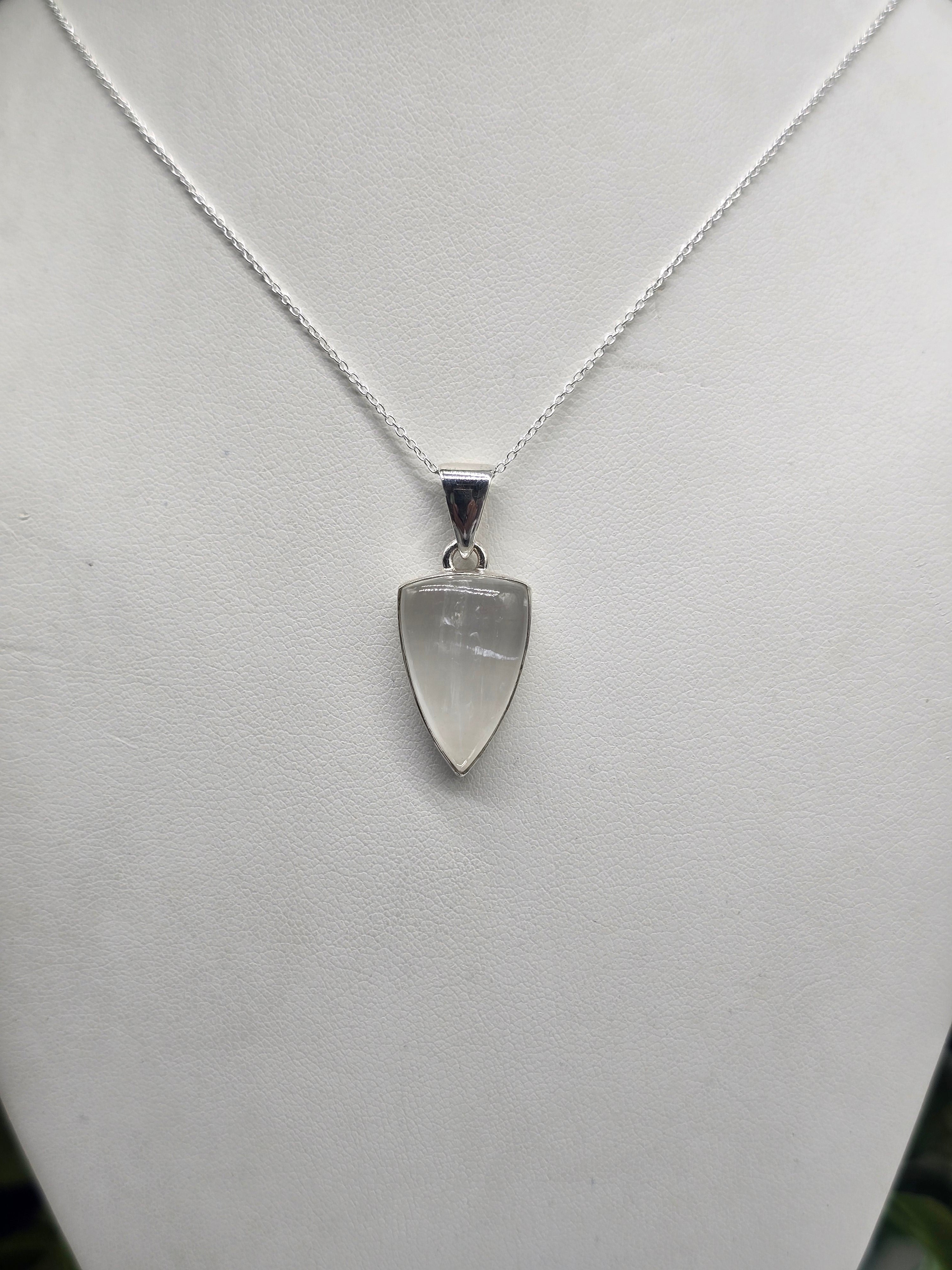 Selenite 925 Sterling Silver Pendant - Chain Included (Stone of Divine Light & Celestial Purification) Crystal Wellness