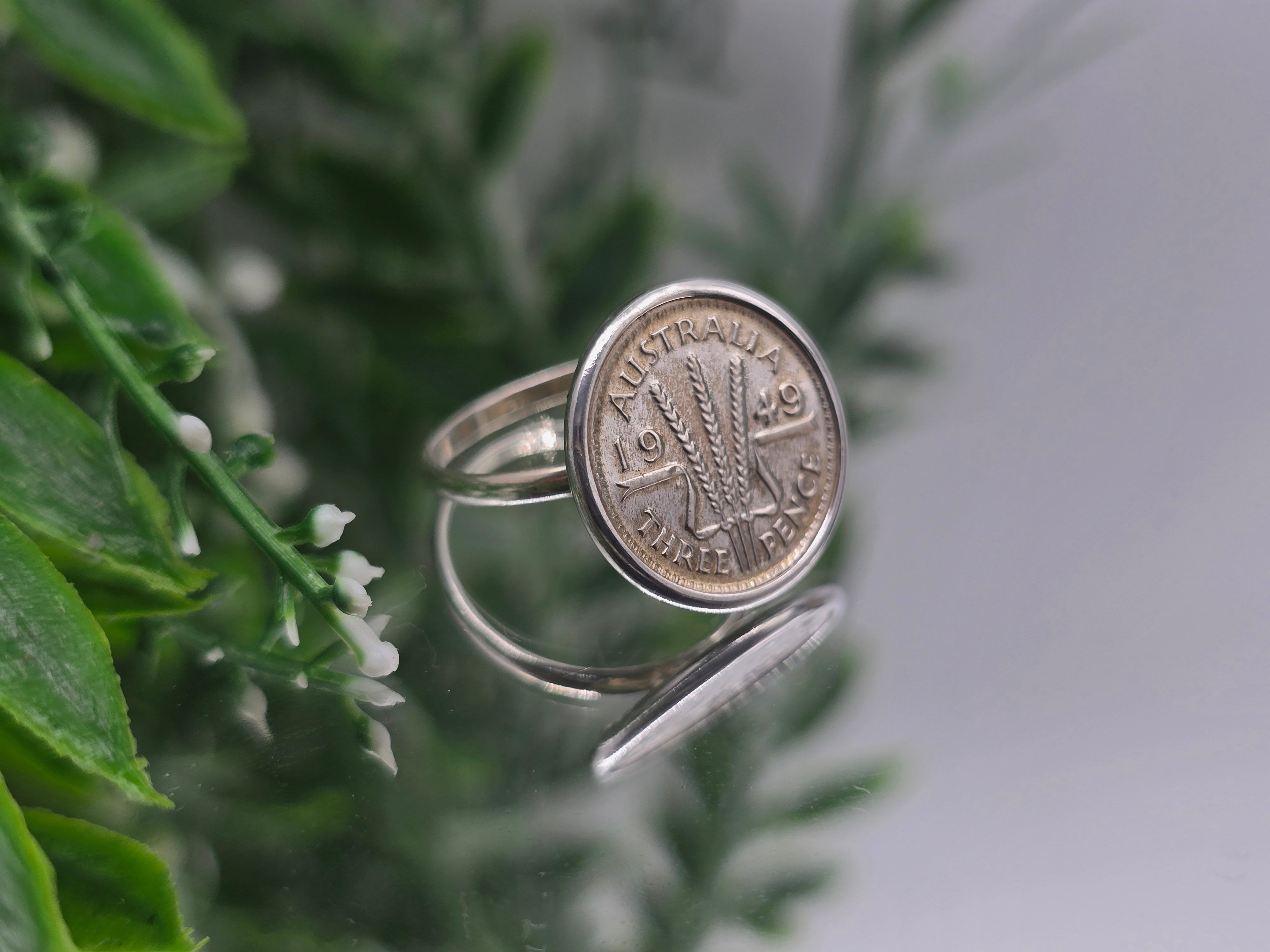 Australian Three Pence 1949 Silver Ring – Size 7 Crystal Wellness
