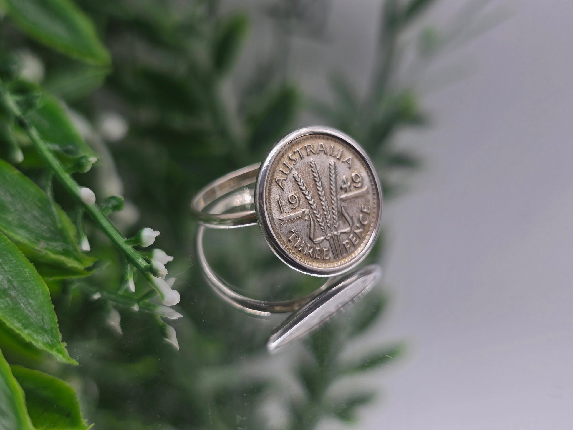 Australian Three Pence 1949 Silver Ring – Size 7 Crystal Wellness
