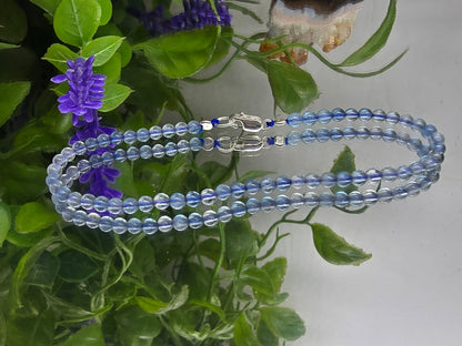 Natural Aquamarine 3mm Beads 925 Sterling Silver Bracelet – Calm, Clarity & Emotional Balance Crystal Wellness