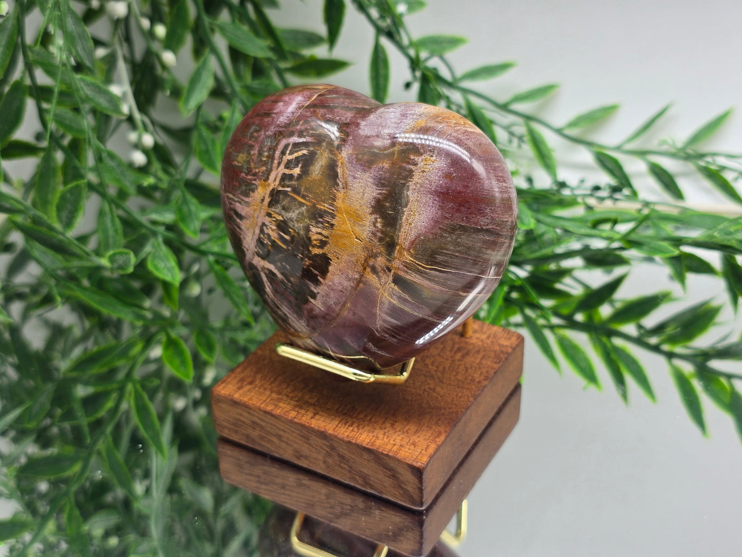 Premium Fossilised Petrified Wood Heart – Madagascar | 469g | 9 x 8 x 3cm (Stand Included) Crystal Wellness