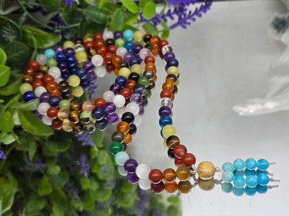 Set of Seven Chakras Japa Mala Beads 108 & Seven Chakras Bracelet (Stone of Alignment & Spiritual Harmony) Crystal Wellness