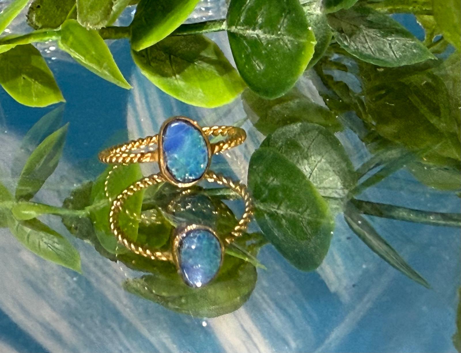 Australian Opal Twisted Band Ring in 22ct Gold  (Stone of Inspiration & Emotional Illumination)
Size 6.75 | 1.18 Carat Crystal Wellness