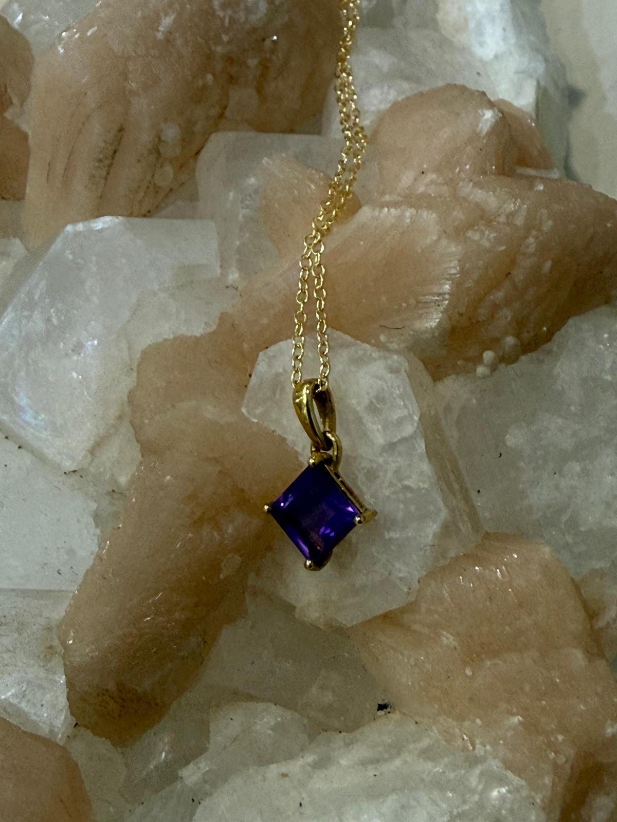 Amethyst Radiance Square Pendant in 18ct Gold Vermeil Crystal Wellness