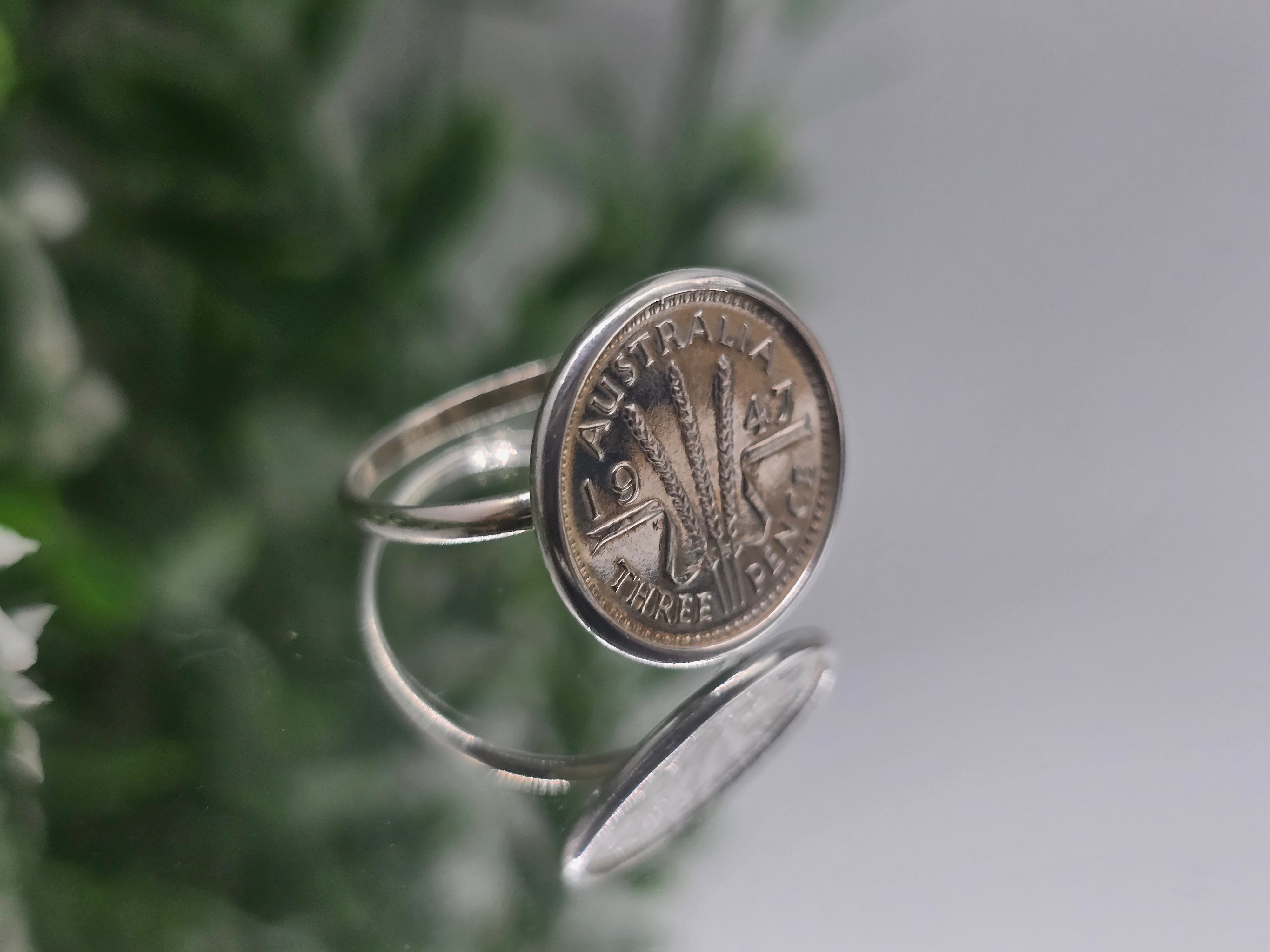 Historic 1947 Australian Threepence Silver Coin Ring – Size 8 Crystal Wellness