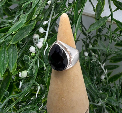Black Onyx Teardrop Solid 925 Sterling Silver Ring Size 5.5 (Stone of Protection & Inner Strength) Crystal Wellness