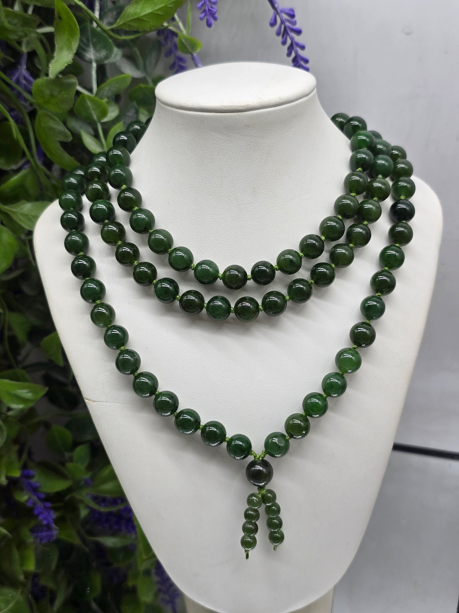 Premium High-Grade Russian Jade 108 Japa Mala Beads Necklace – Stone of Grounded Prosperity & Deep Healing Crystal Wellness
