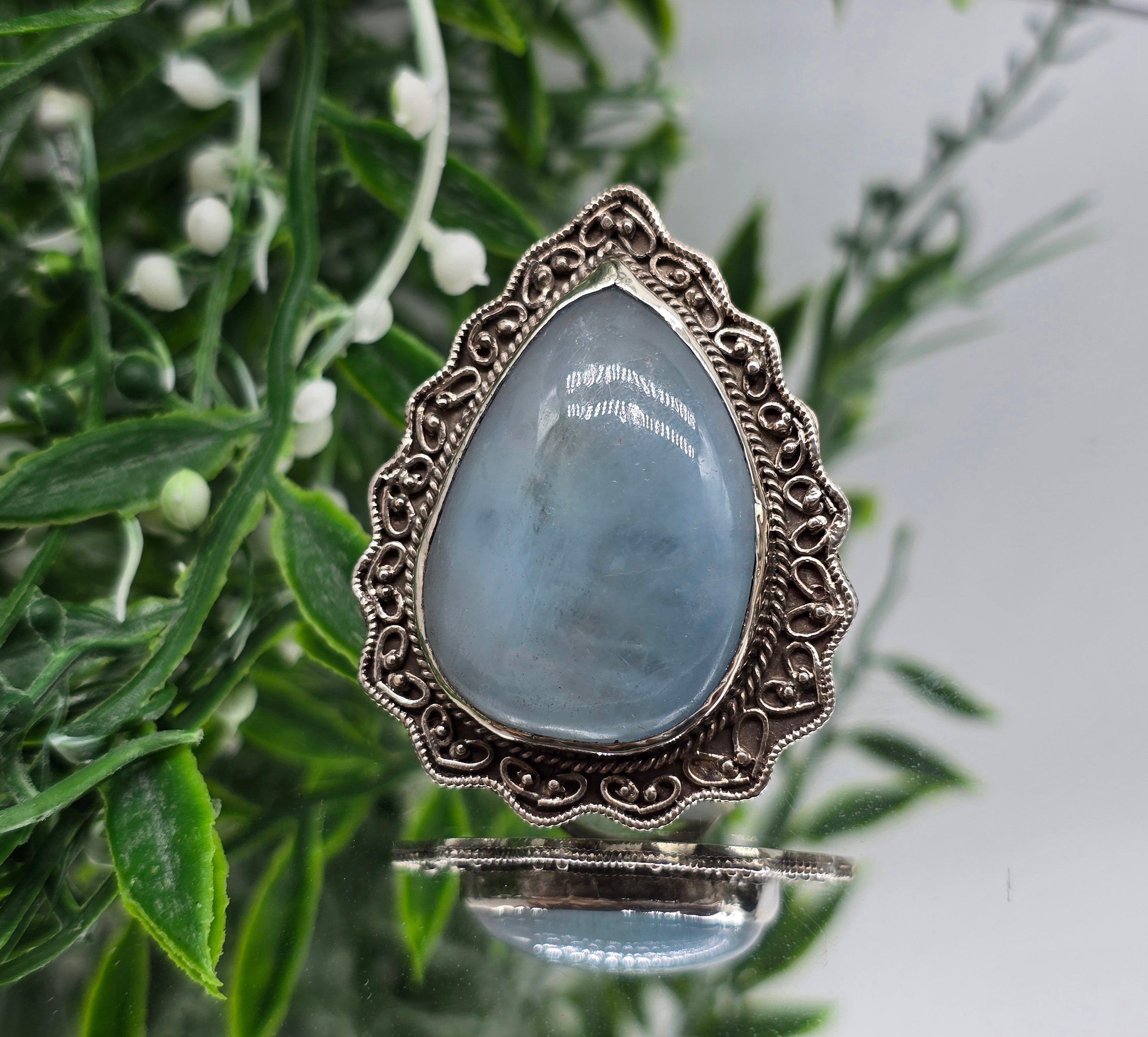 Aquamarine 925 Sterling Silver Ring – Size 7.5 (Large 3.5×2.5cm) Crystal Wellness