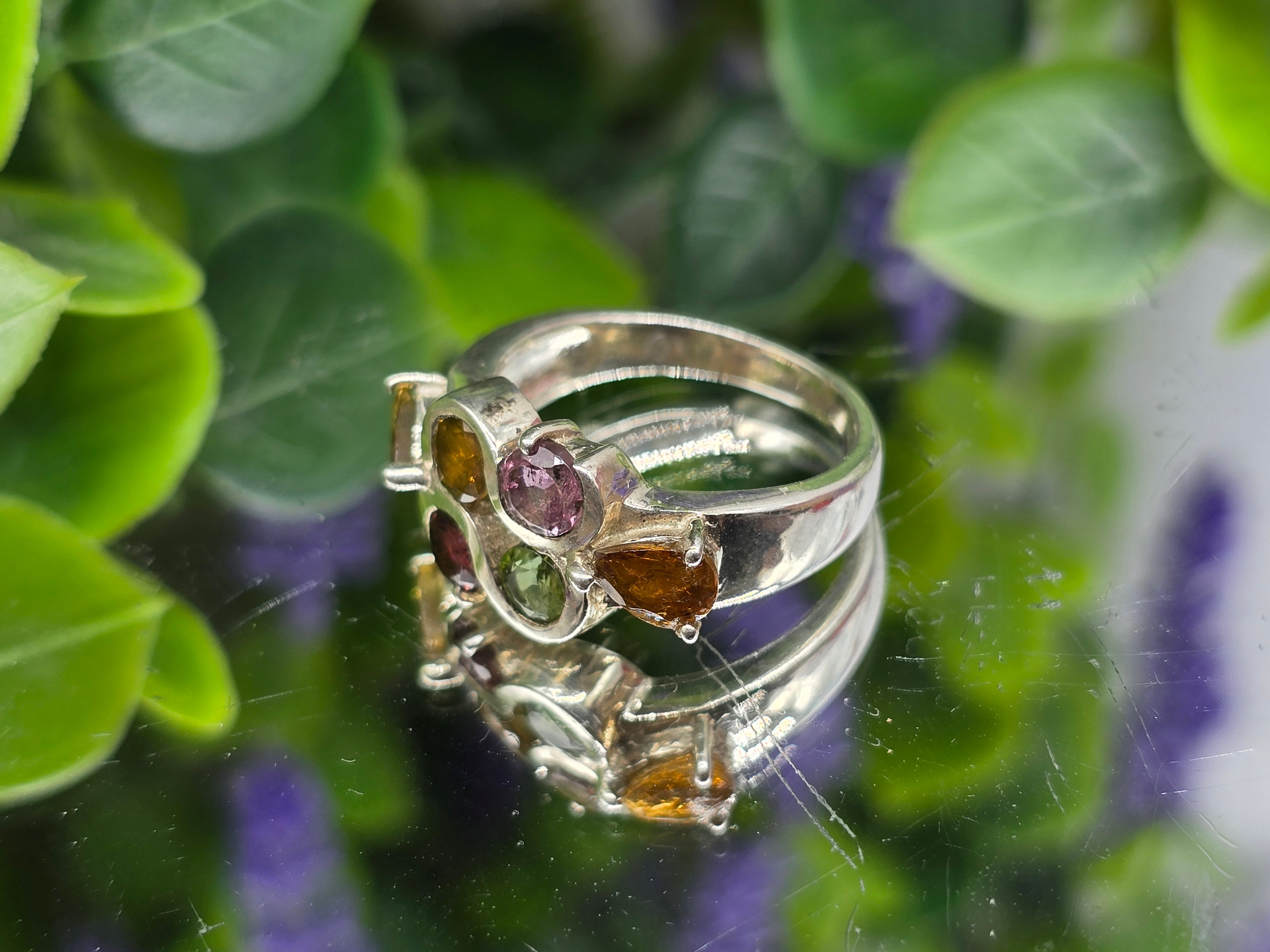 All Colour Tourmaline and Citrine 925 Sterling Silver Rings Size 6 Crystal Wellness