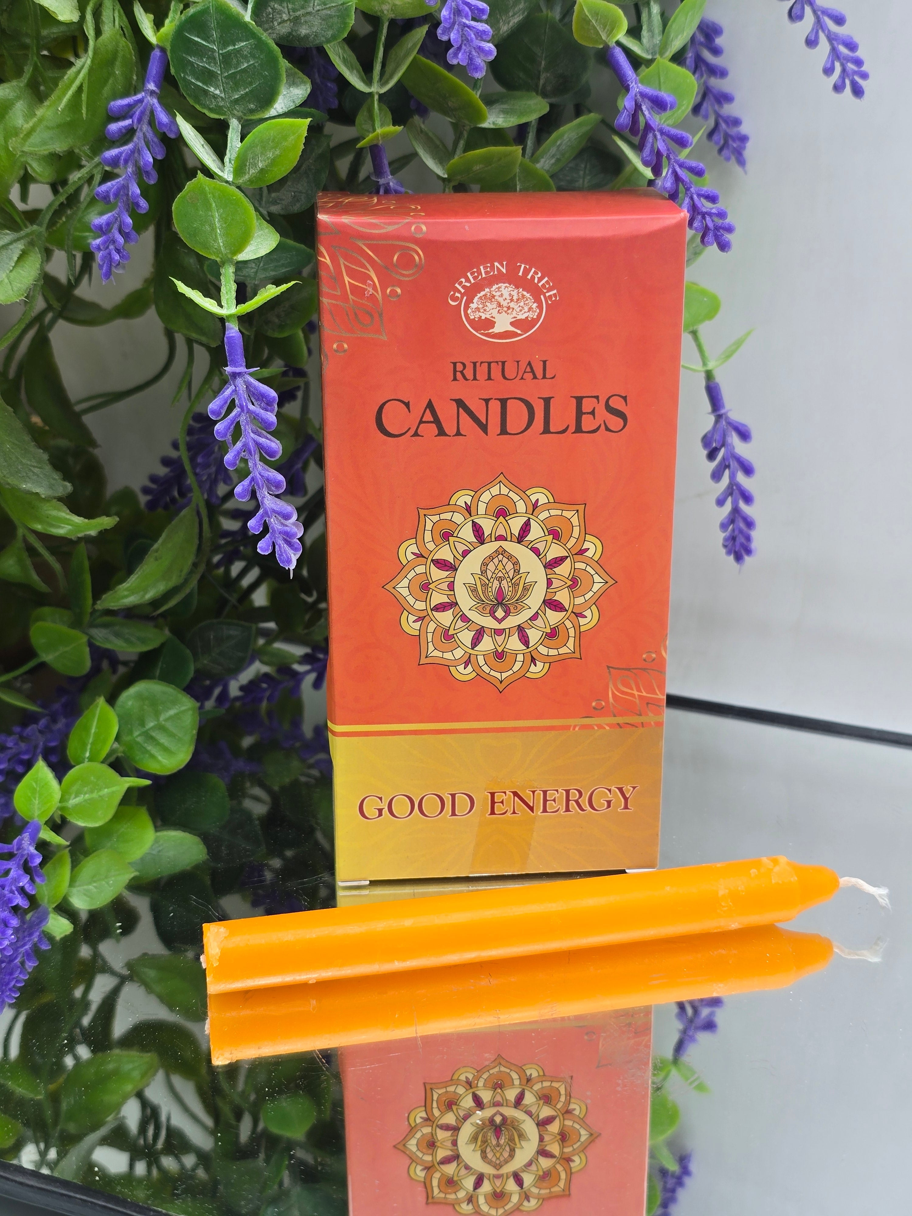 Green Tree Ritual Candles – Good Energy (10 Pack) Crystal Wellness
