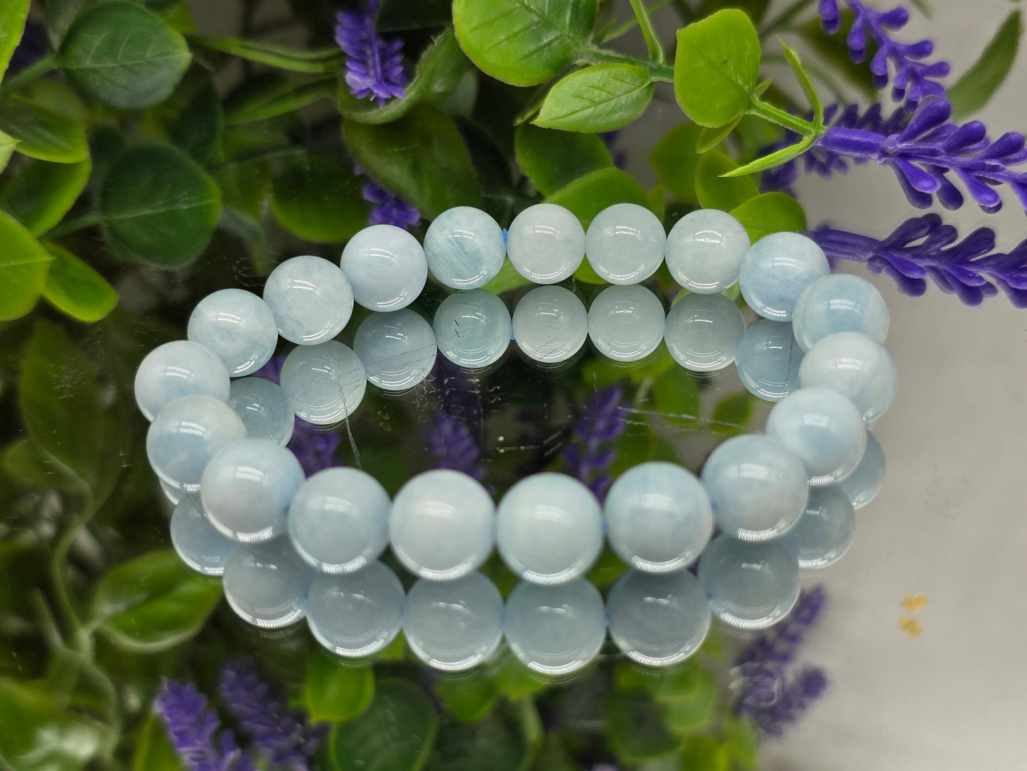 Aquamarine High Grade Beads Bracelet (Stone of Courage & Divine Flow) Crystal Wellness
