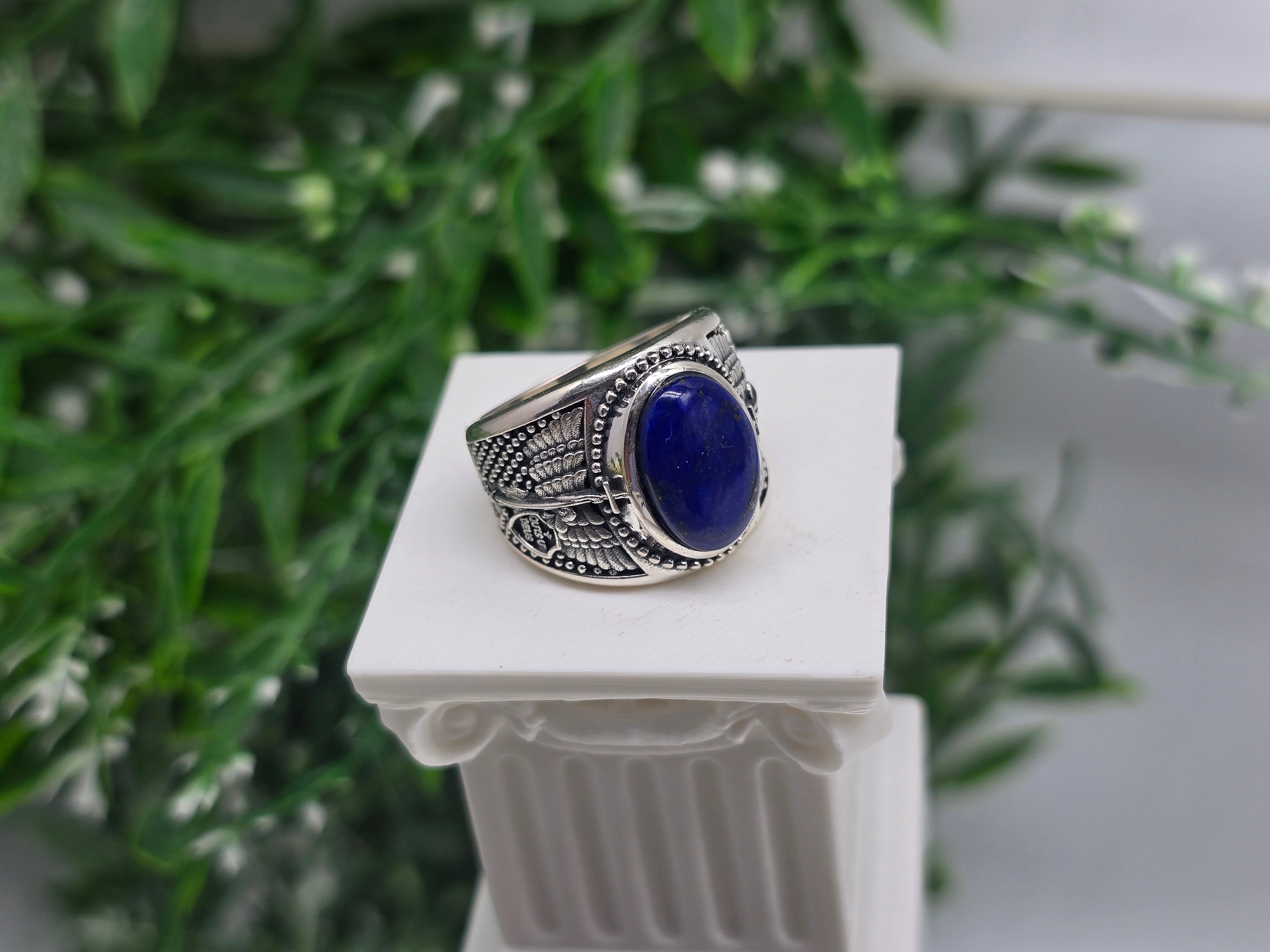 Luxury High-Grade Lapis Lazuli Archangel Michael Protection Ring – 925 Sterling Silver | Divine Shield, Truth & Spiritual Authority Crystal Wellness