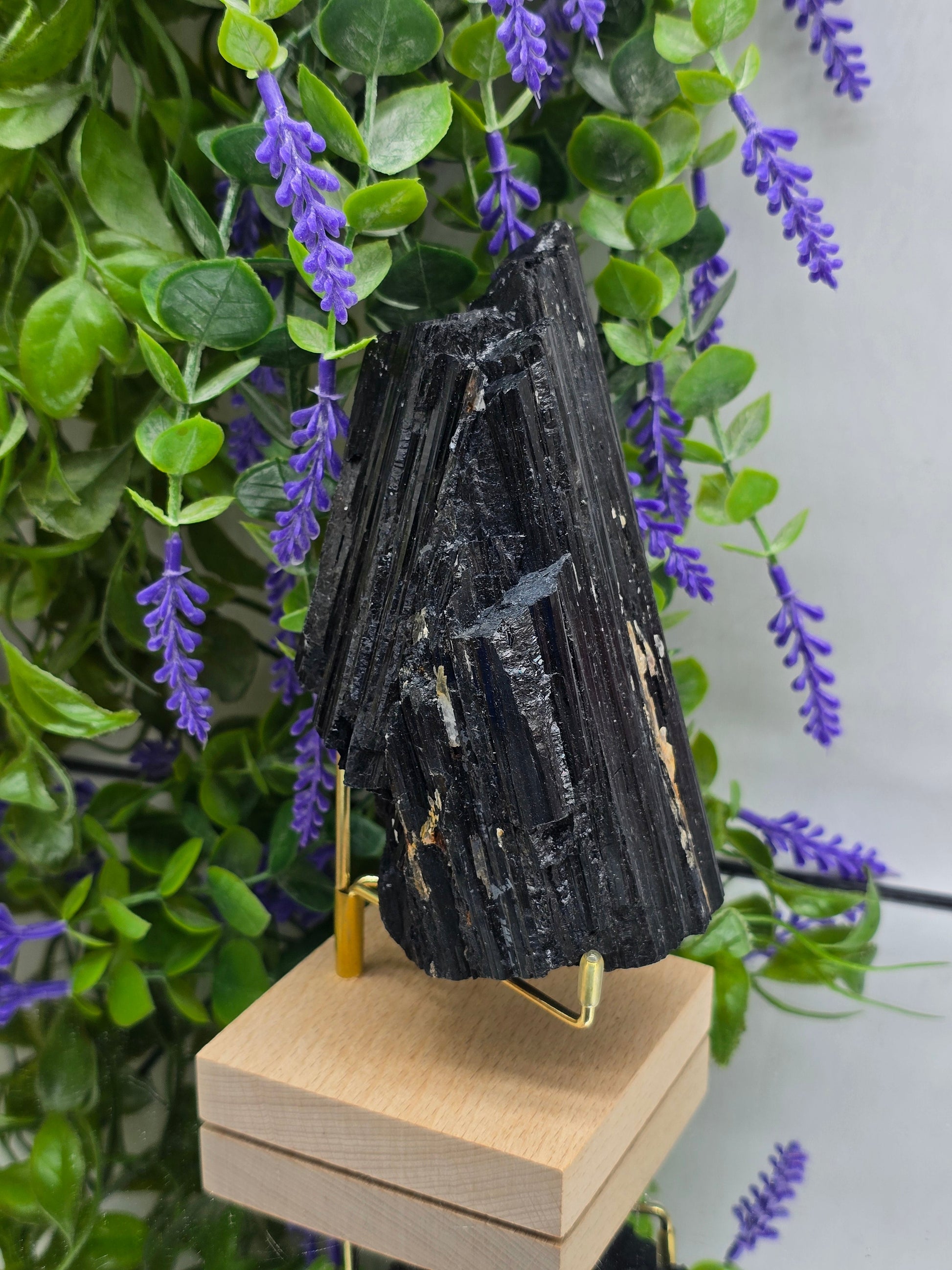 Natural Black Tourmaline Raw Standing Display Included – Stone of Protection, Grounding & Energy Shield Crystal Wellness