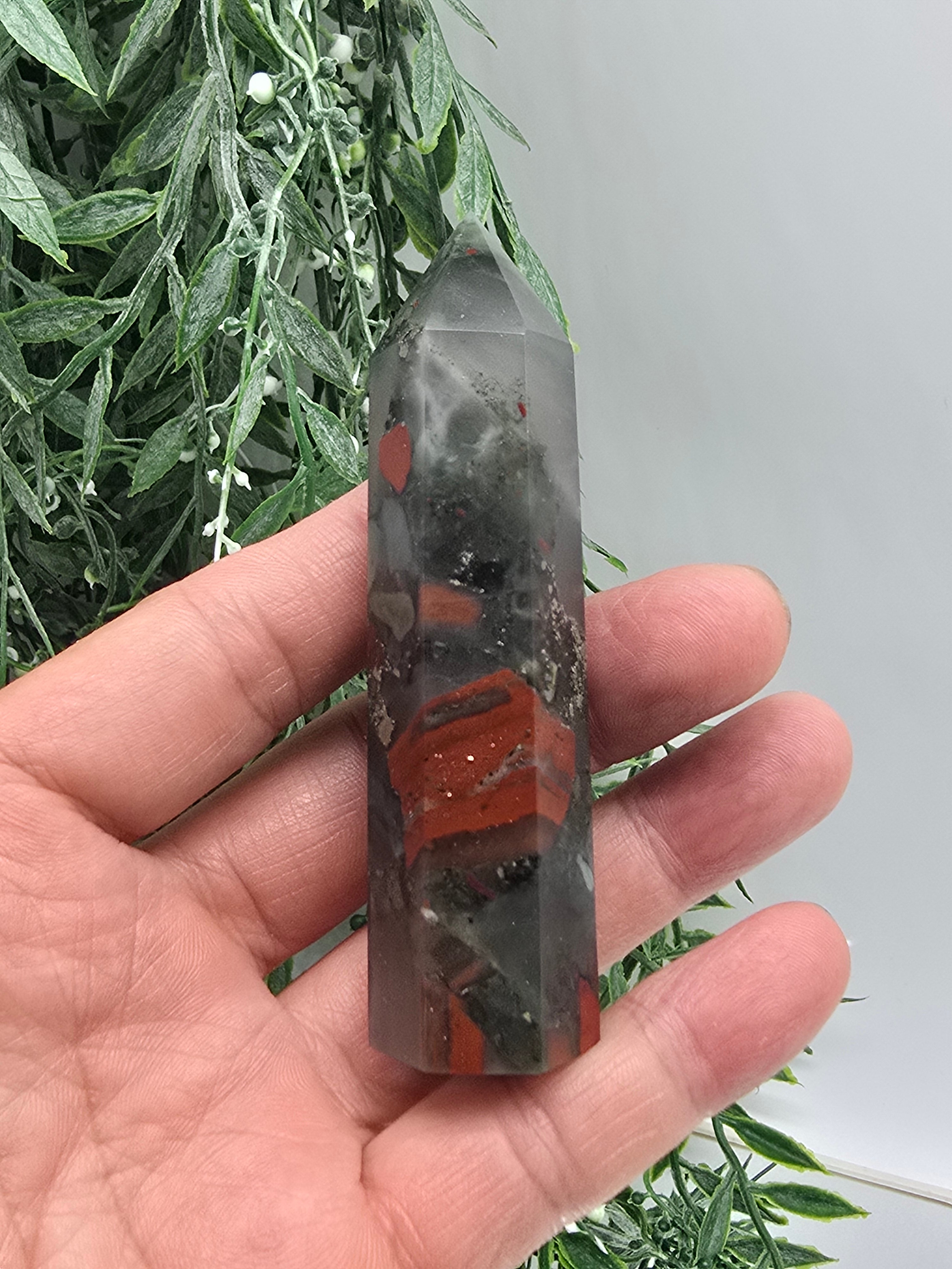 Bloodstone Generator Tower | Courage & Vitality Crystal | Strength, Protection & Renewal Energy Crystal Wellness